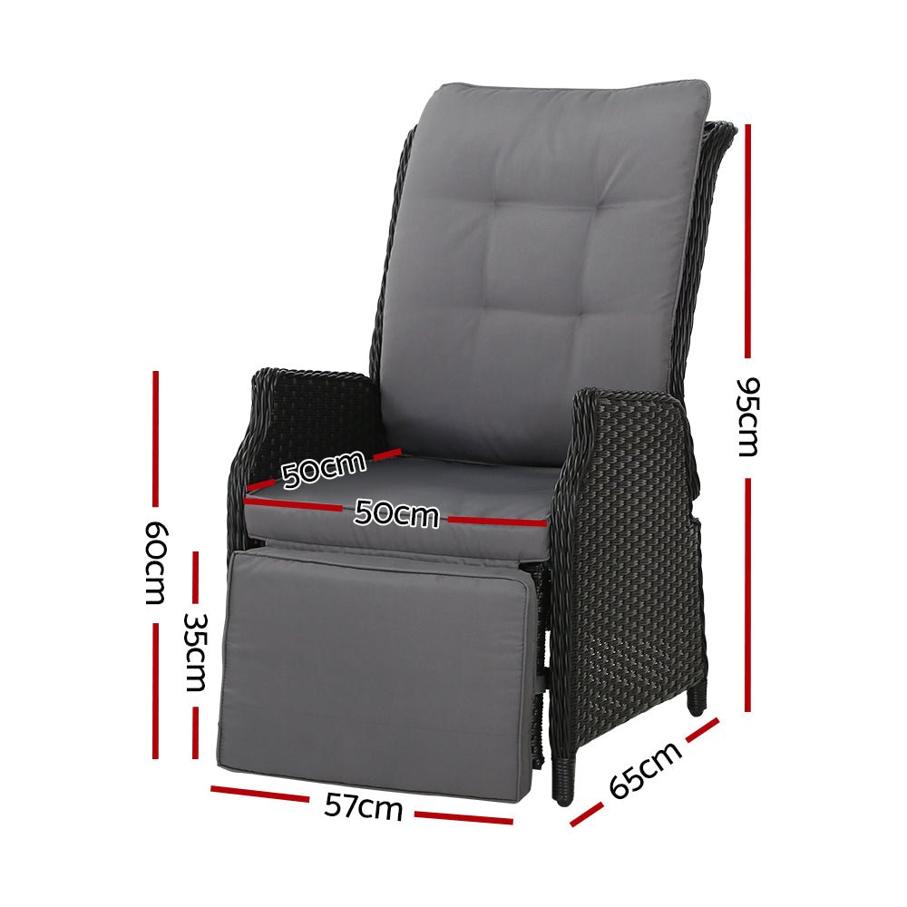 Elara Outdoor Recliner Patio Chair - Adjustable Lounge Chair with Cup Holder, Weather-Resistant Black - Perfect for Backyard, Poolside, and Garden Relaxation