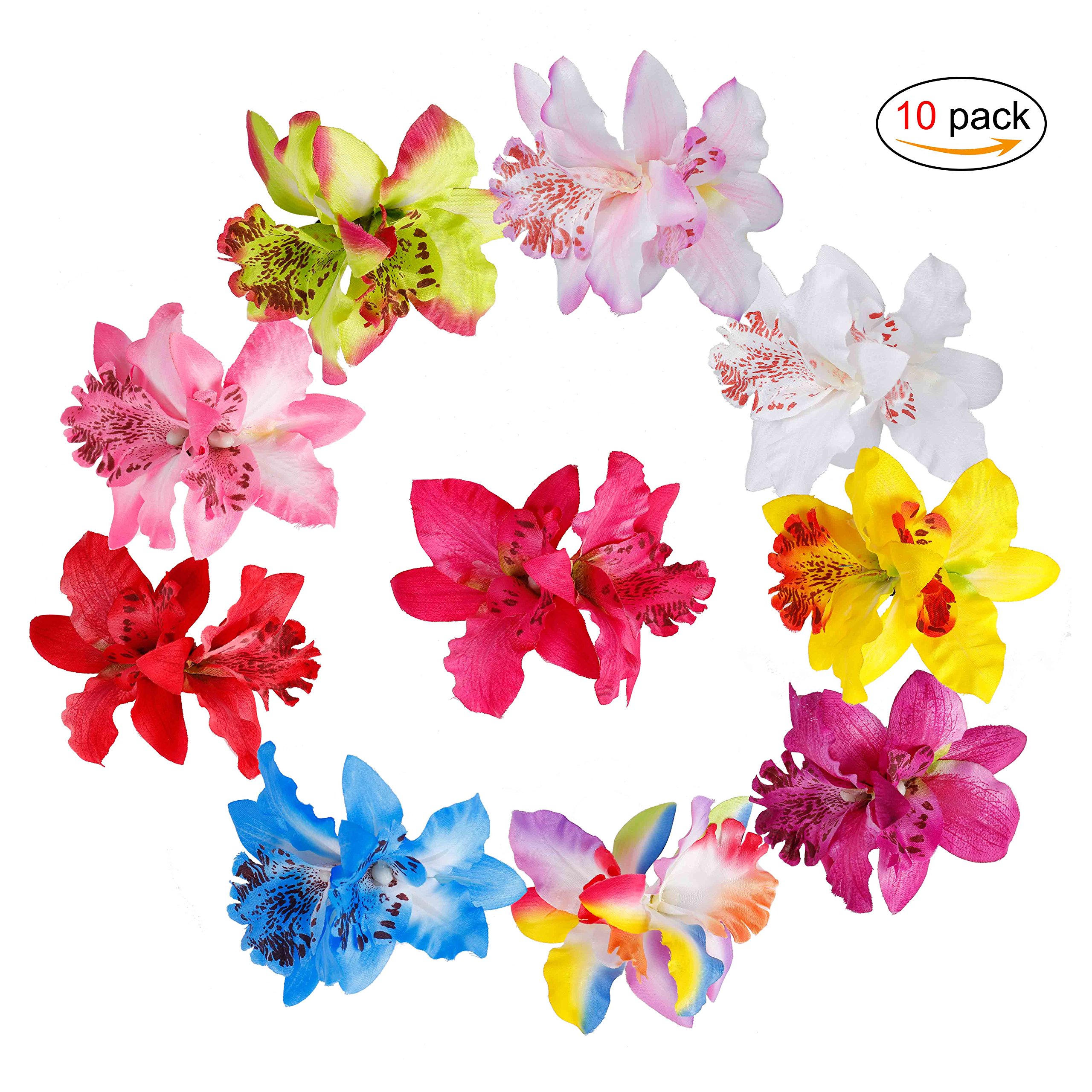 10 Pack Multicolor Double Orchid Flower Hair Clips for Women & Girls - Elegant Bridal Wedding Party Beach Hair Accessories - Perfect for Boho, Summer, and Casual Styling