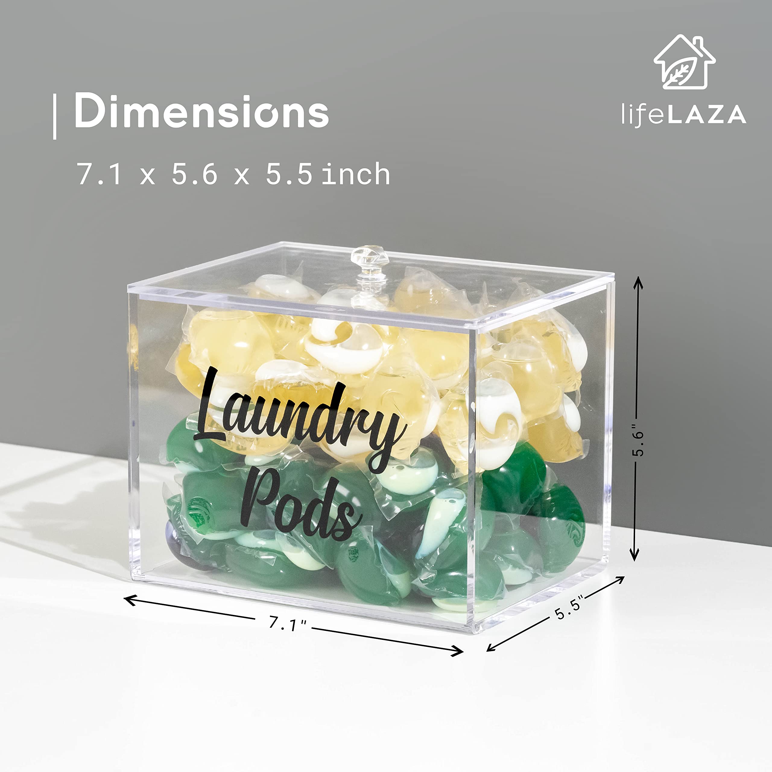 Premium Clear Acrylic Laundry Pods Container with Lid - Tide Pod Storage Organizer for Laundry Detergent Capsules | Space-Saving Laundry Room Decor & Dispenser for Easy Pod Access