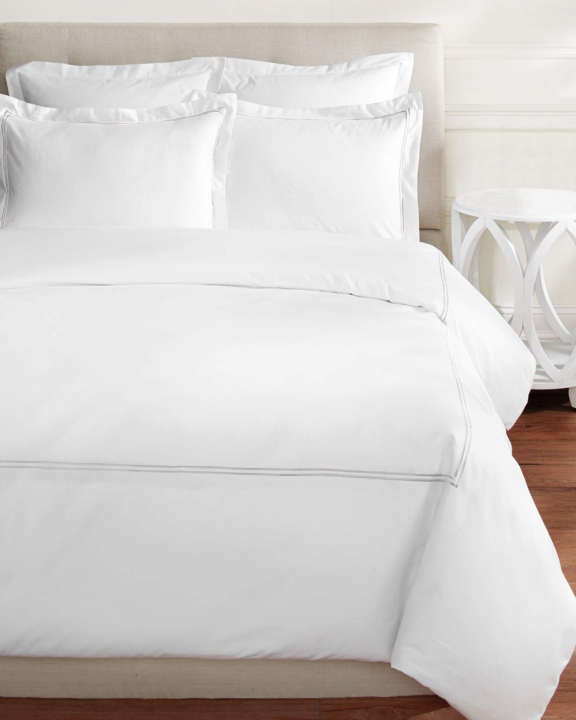 Melange Home 600TC Cotton Duvet Set - Full/Queen Grey Stripe for Bedroom Decor