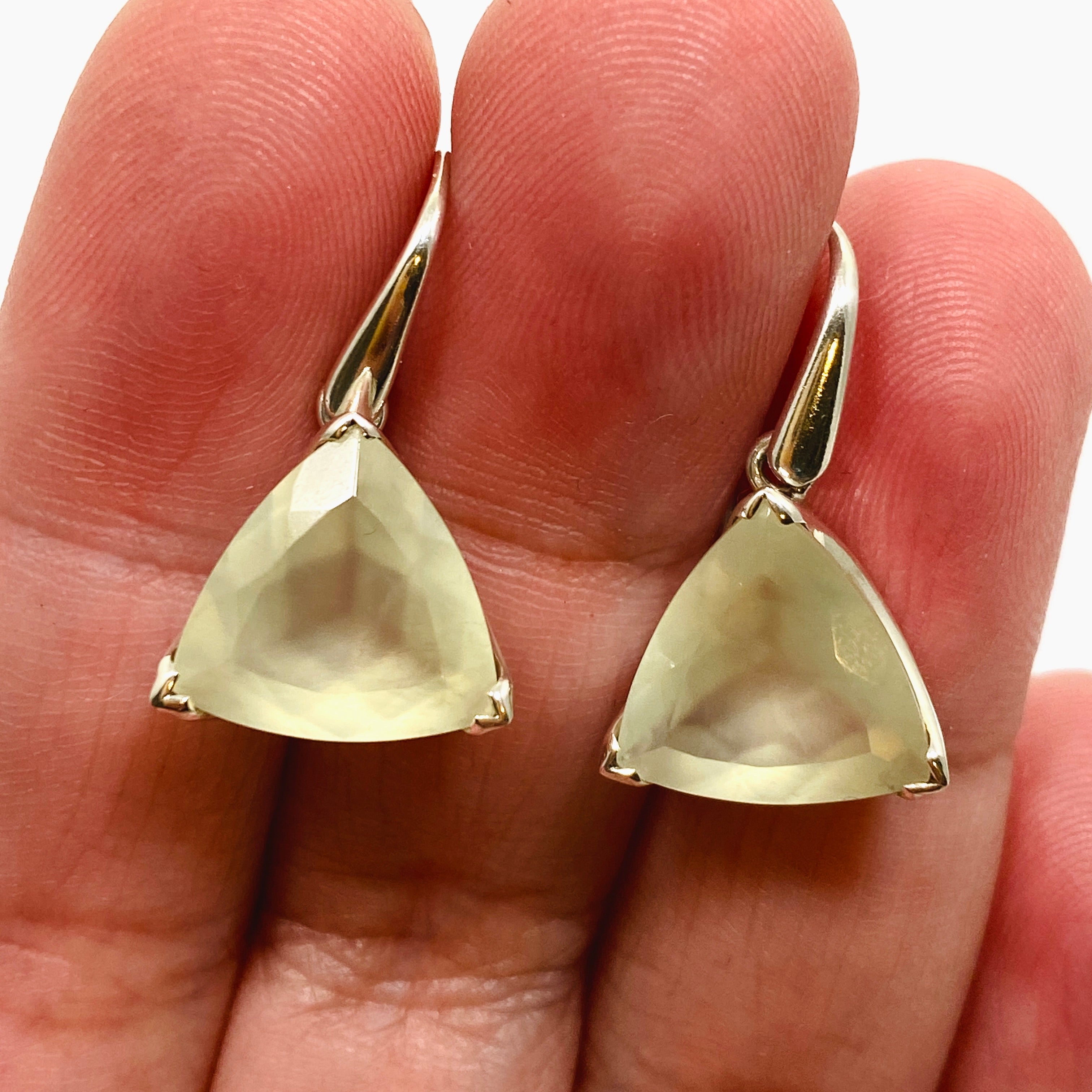 Prehnite Triangular Faceted Earrings for Women - Dainty Gold Geometric Stud Earrings - Perfect for Everyday Wear, Office & Special Occasions