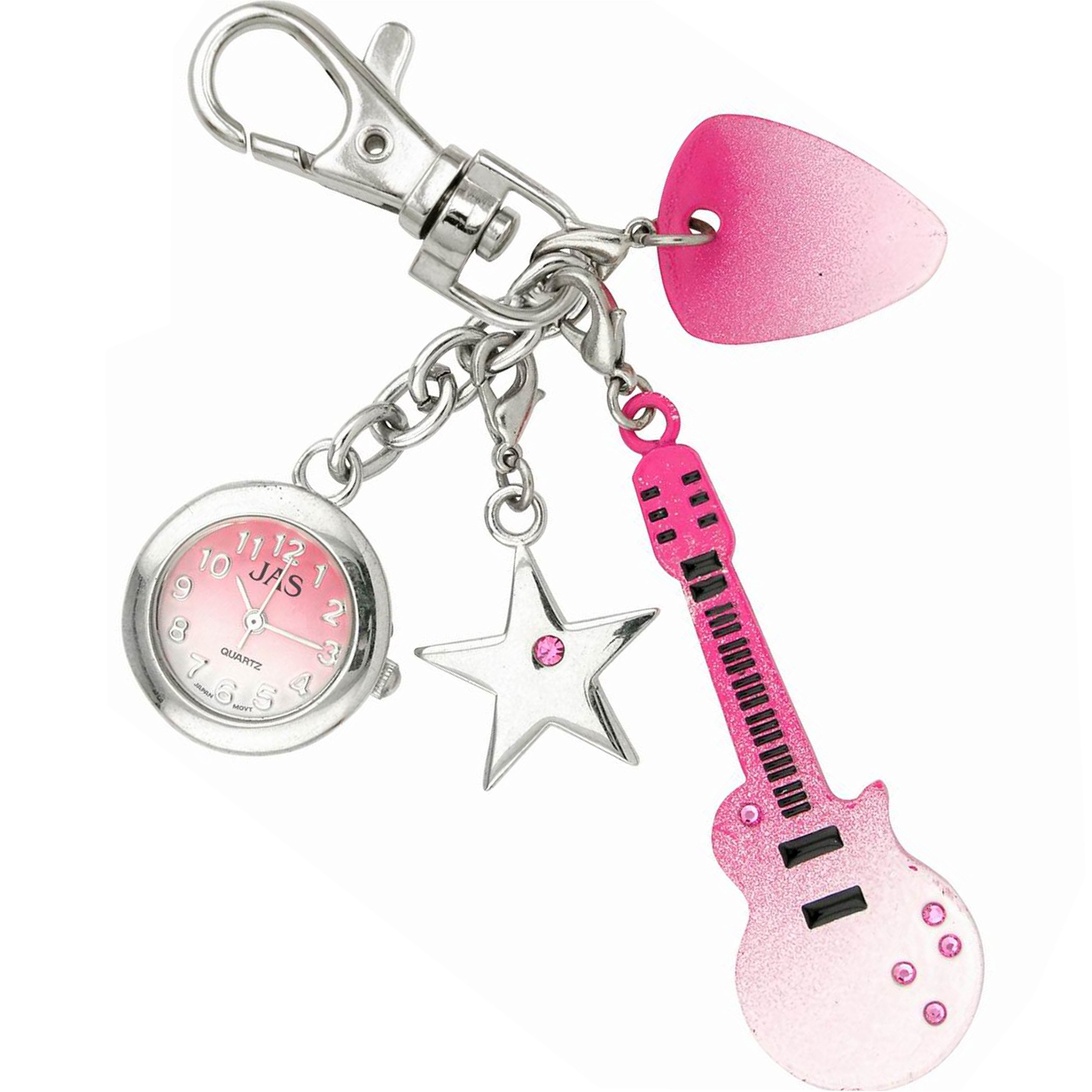 Pink Electric Guitar Keychain Watch - Stylish Belt Fob & Novelty Accessory for Music Lovers, Perfect for Concerts, Gifts, and Rock Fashion