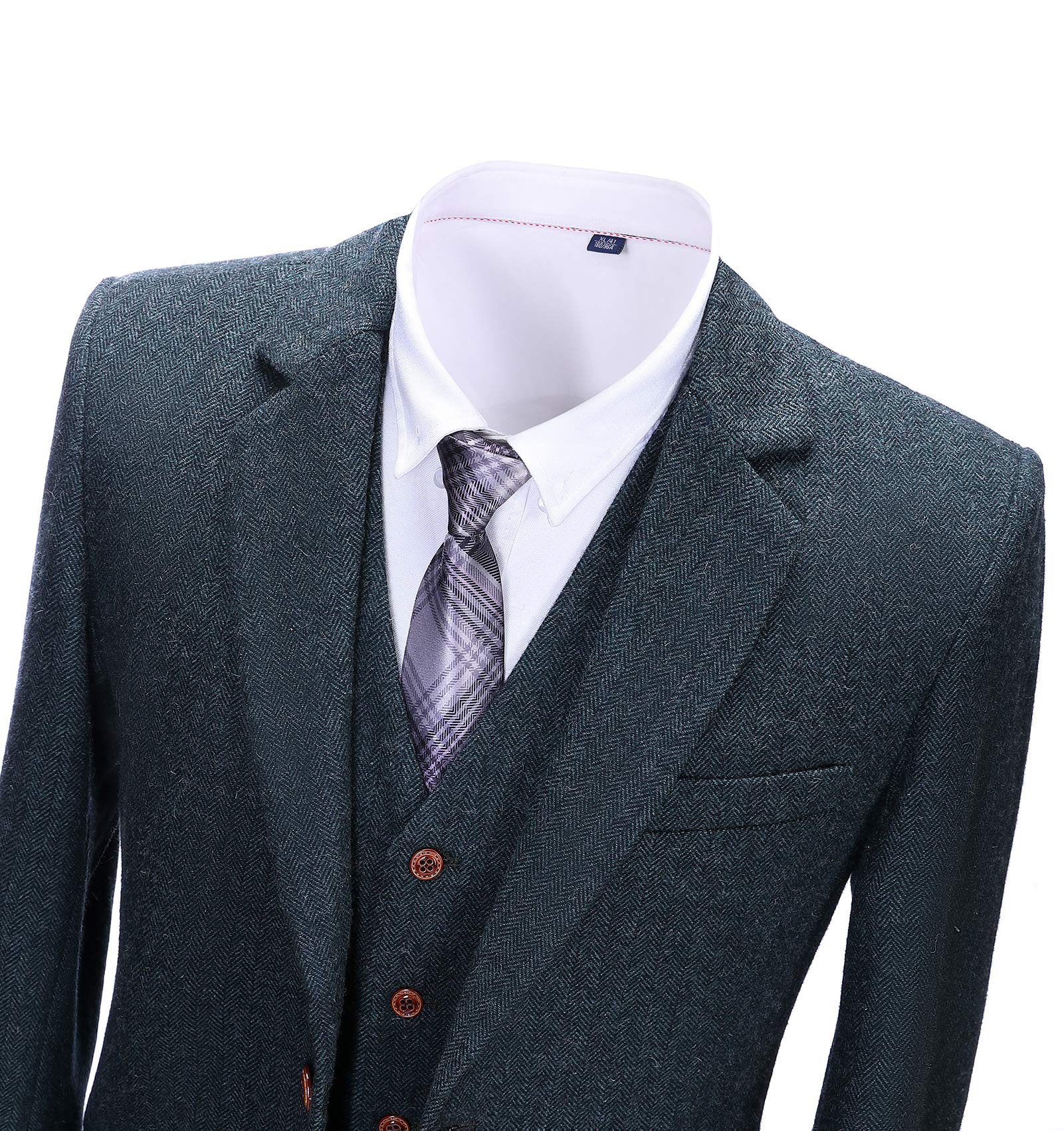 Men's 3-Piece Slim Fit Herringbone Wool Suit Set - Blazer, Vest & Pants for Wedding, Groomsmen & Formal Events | Perfect for Business, Prom & Special Occasions