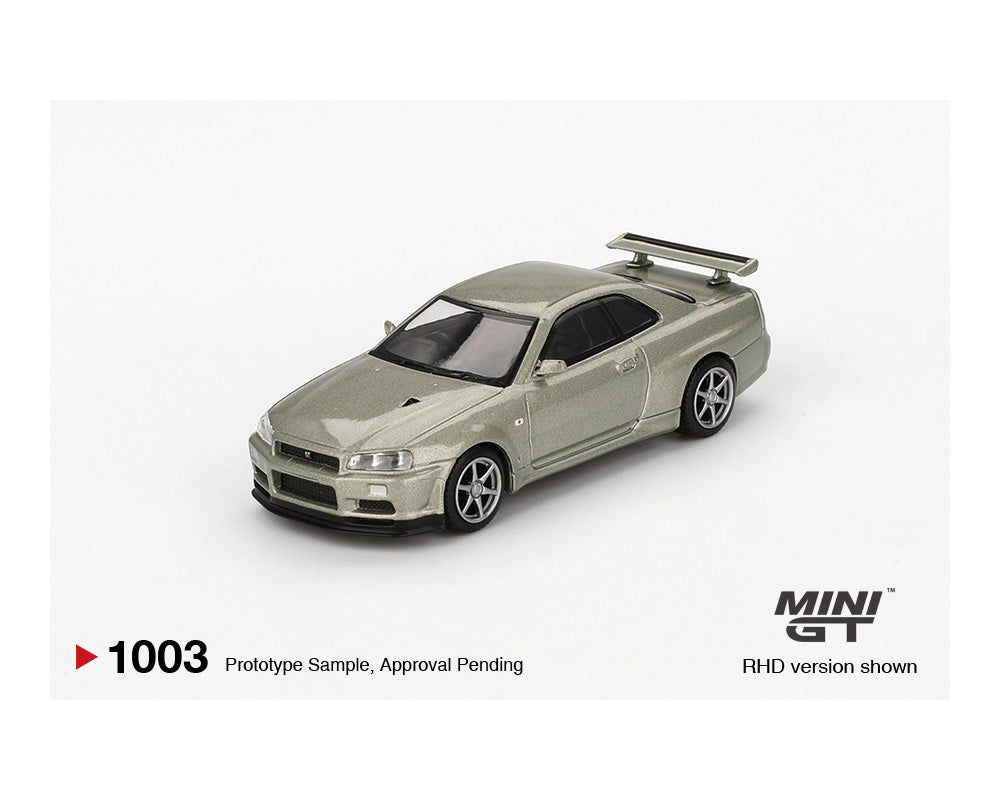 PREORDER MINI GT 1:64 Scale Nissan Skyline GT-R R34 V-Spec II Nür Diecast Model Car - Millennium Jade Color - Perfect for Collectors, Display & Racing Enthusiasts
