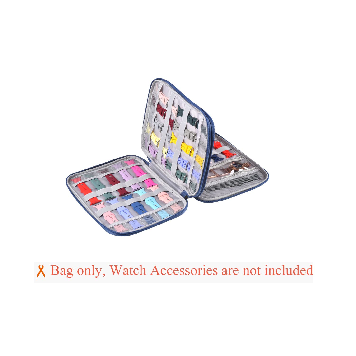 Watch Band Storage Case Organizer for 35 Straps & Accessories - Travel & Home Use (Blue)