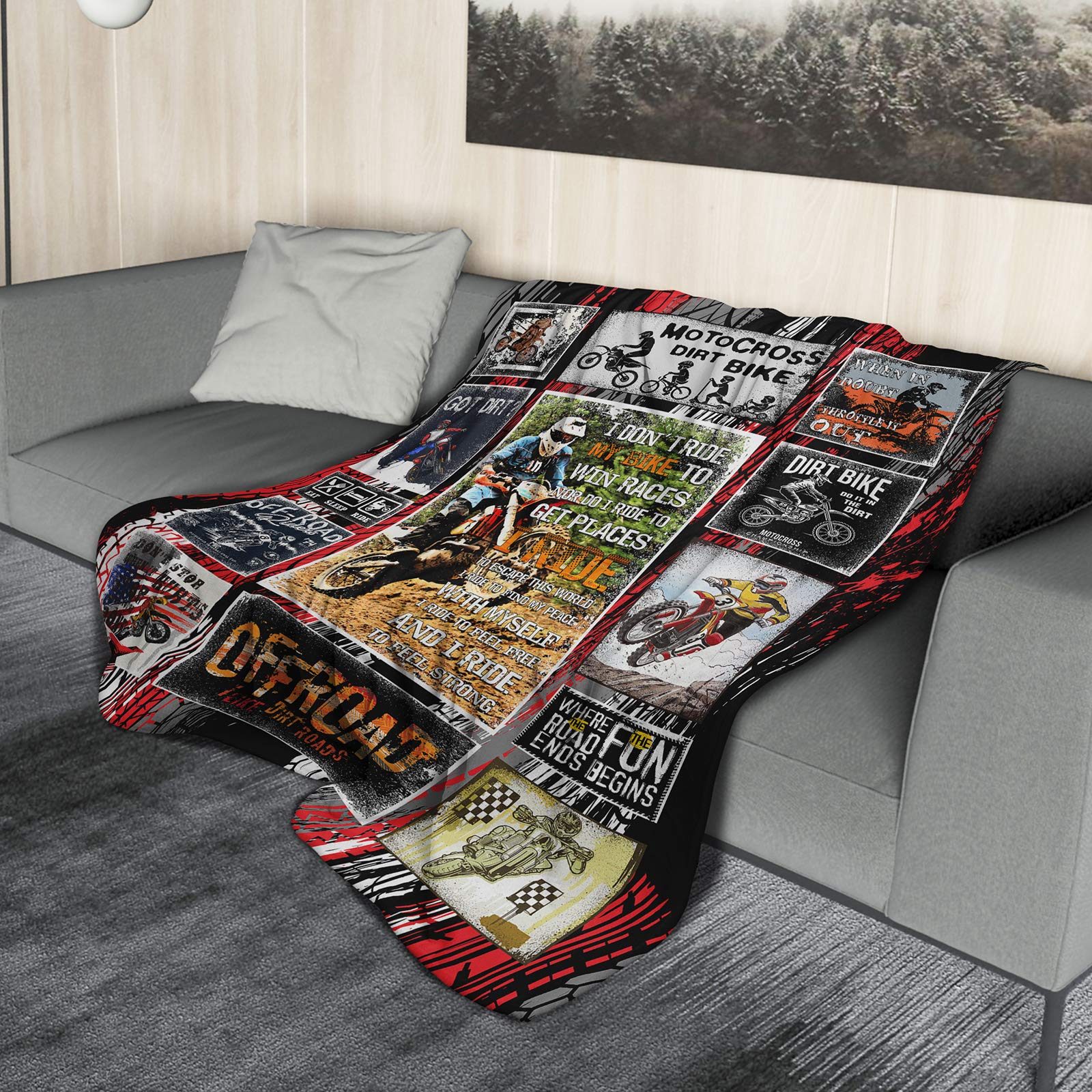 Premium Dirt Bike Fleece Blanket - 50x60 Inch Soft Motocross Throw for Men & Boys - Ideal for Bed, Couch, Car & Motorcycle Sports Gifts - Cozy Warm Blanket Perfect for Racing Fans, Camping & Home Decor