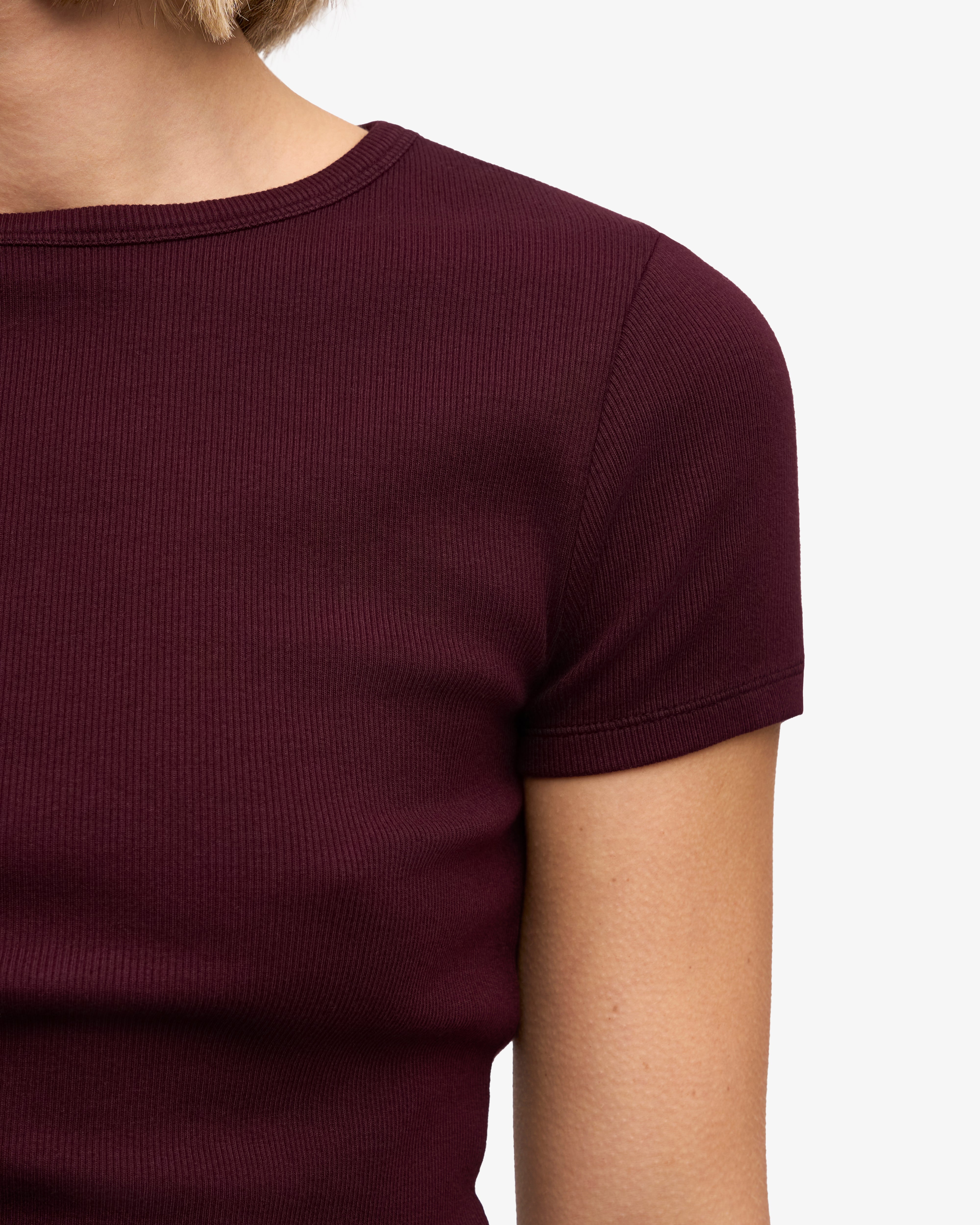 Organic Cotton Ribbed T-Shirt for Men & Women - Oxblood Red | Soft & Comfortable Casual Wear for Everyday Outfits