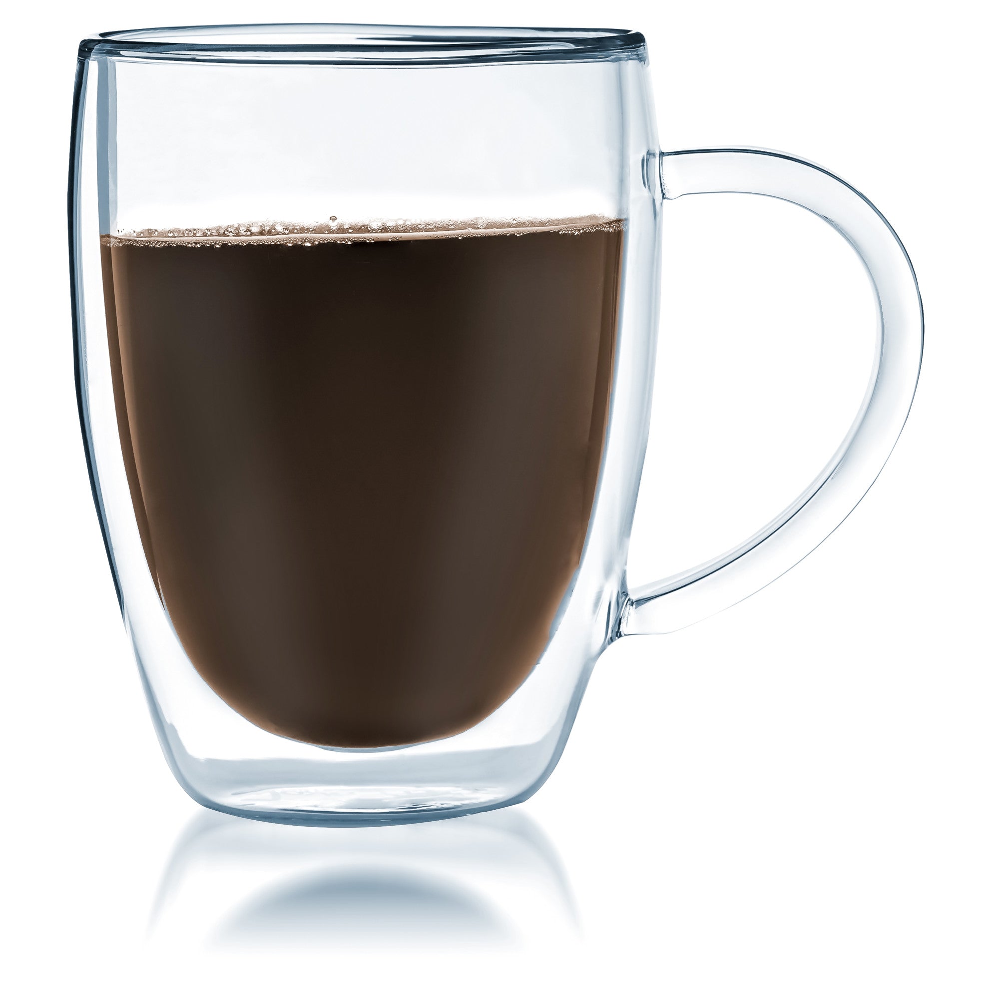 Premium 12oz Double Wall Glass with Handle - Set of 4, Bistro Style, Dishwasher Safe - Perfect for Coffee, Tea, Hot Chocolate & Iced Beverages at Home or Office