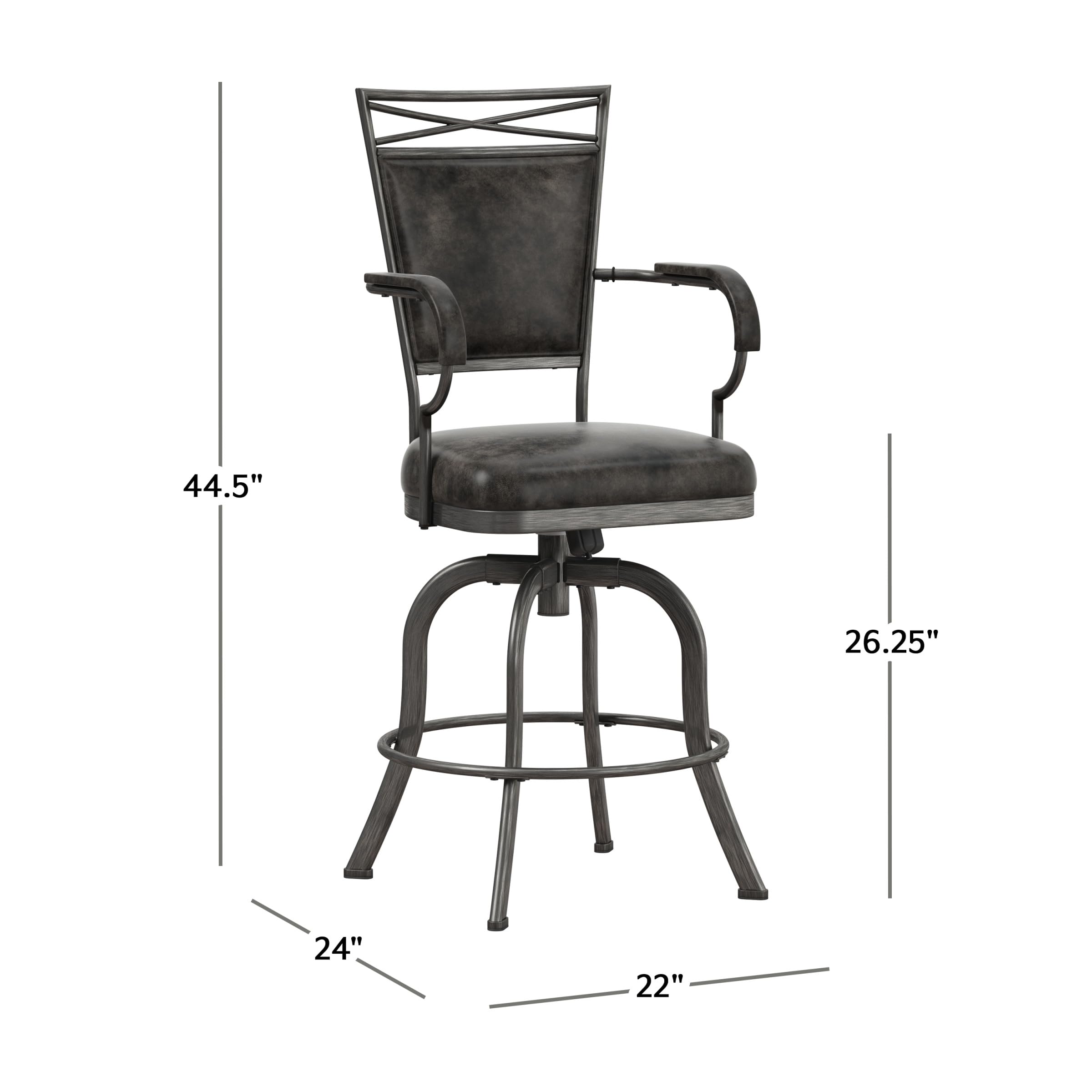 Hillsdale Bridgetown Metal Counter Height Swivel Bar Stool in Pewter - Perfect for Kitchen Islands, Breakfast Bars & Home Decor