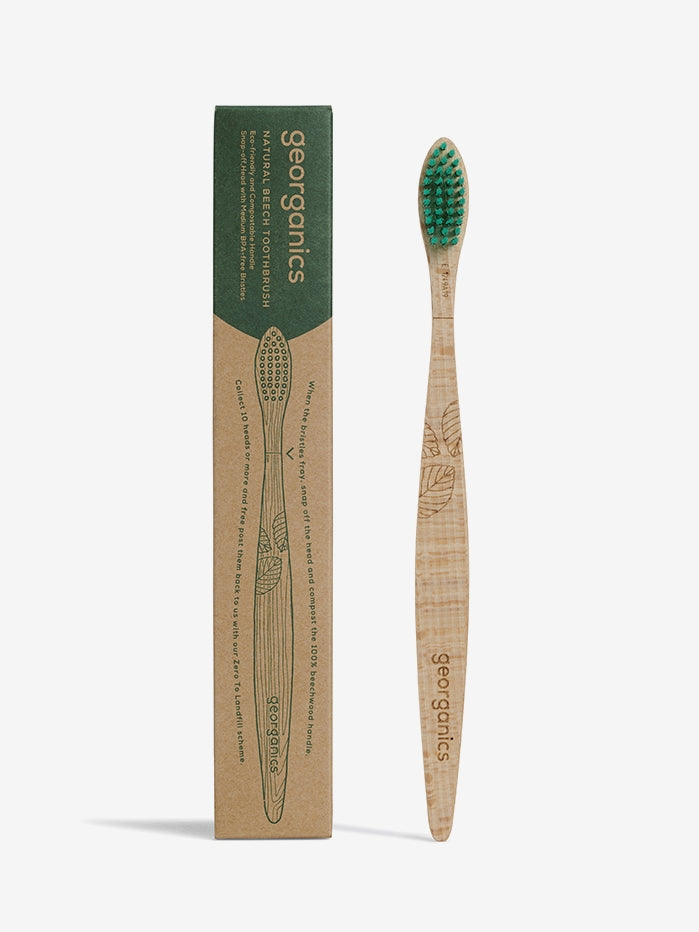 Georganics Natural Beechwood Toothbrush Medium Bristle - Eco-Friendly Bamboo Toothbrush for Sustainable Oral Care - Perfect for Travel, Home & Zero Waste Lifestyle