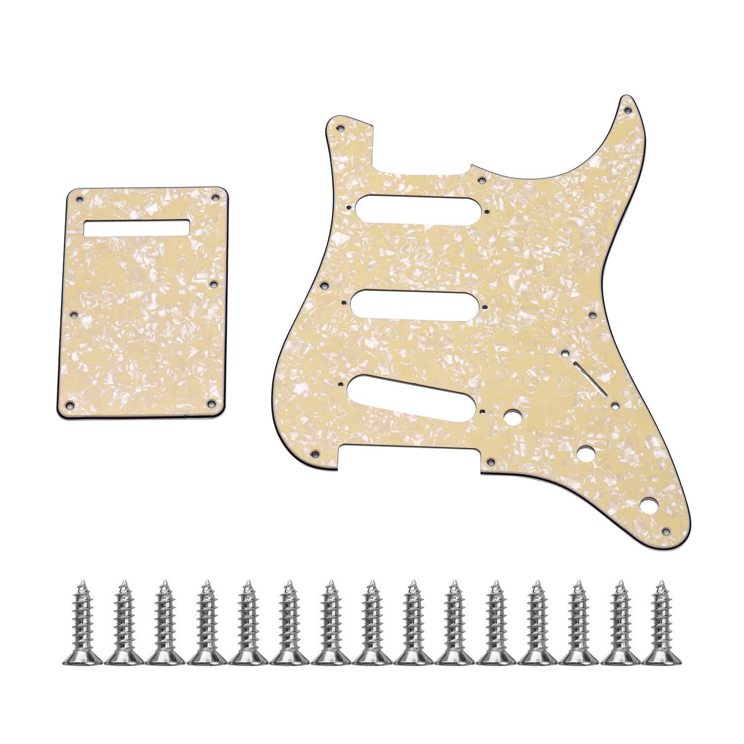 8 Hole Guitar Pickguard Set - 3 Ply Panels with Backplate & Screws for ST Style Electric Guitars (Cream Pearl) | Replacement Parts & DIY Guitar Repair Accessories