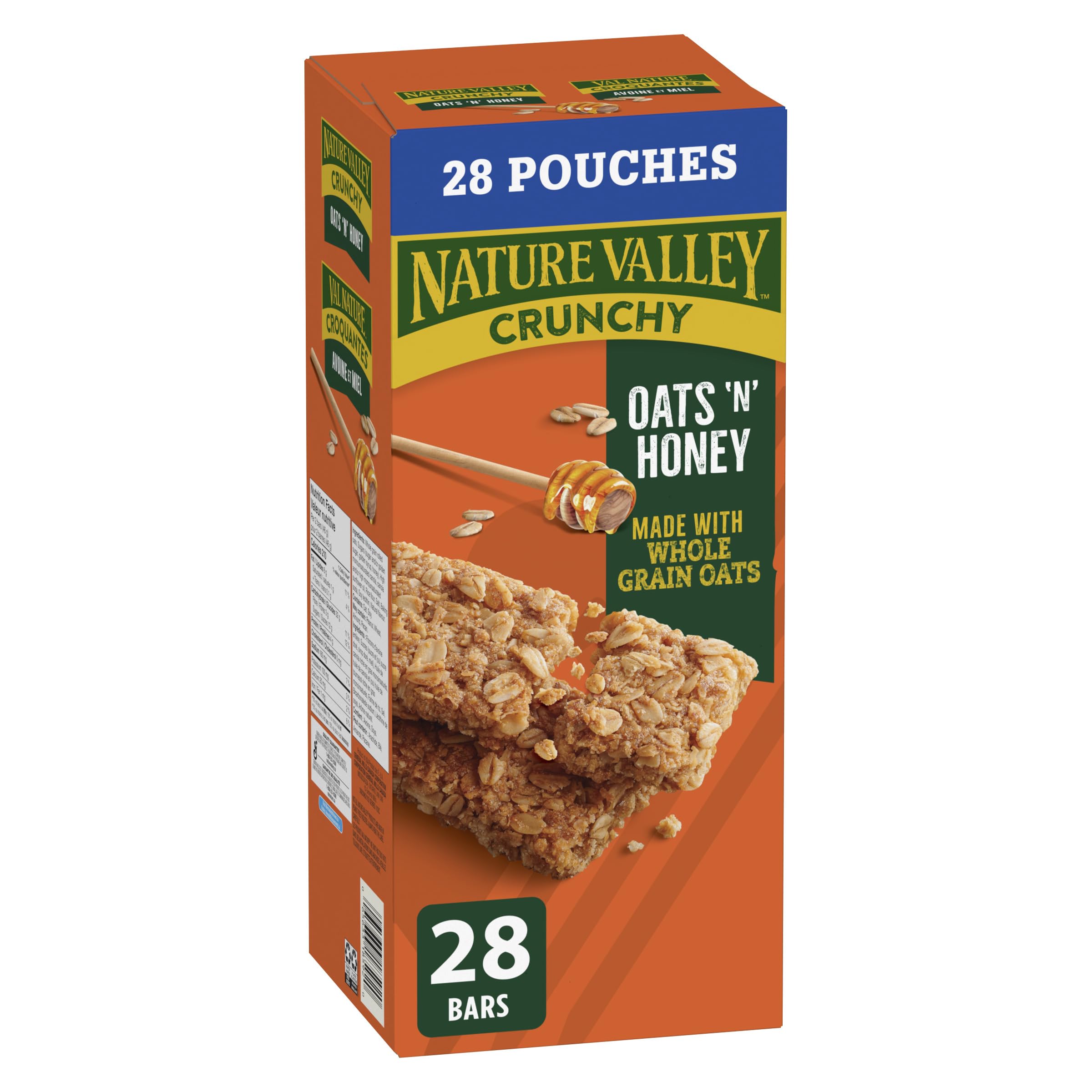 NATURE VALLEY Oats & Honey Granola Bars - 1.28kg (2.82lb) Value Pack | 100% Whole Grain Oats | No Artificial Flavors or Colors | Healthy Snack for Hiking, Camping & On-the-Go Breakfast | Crunchy Natural Energy Bars