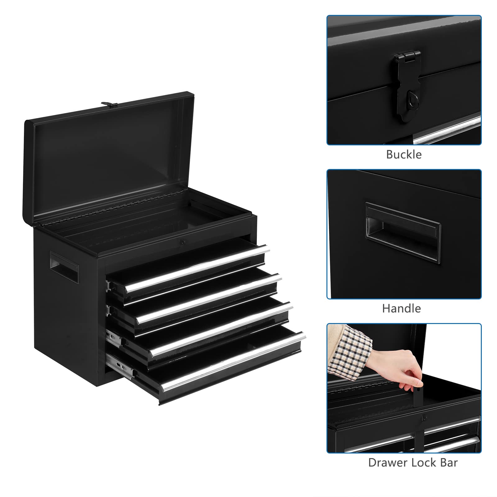 TUFFIOM 5-Drawer Rolling Tool Chest with Lockable Wheels - Heavy Duty Tool Storage Cabinet with Adjustable Shelf & Detachable Top - Mechanic Tool Organizer Box for Garage, Workshop, Warehouse & Repair Shop - Perfect for Automotive Repair, DIY Projects & Professional Tool Organization