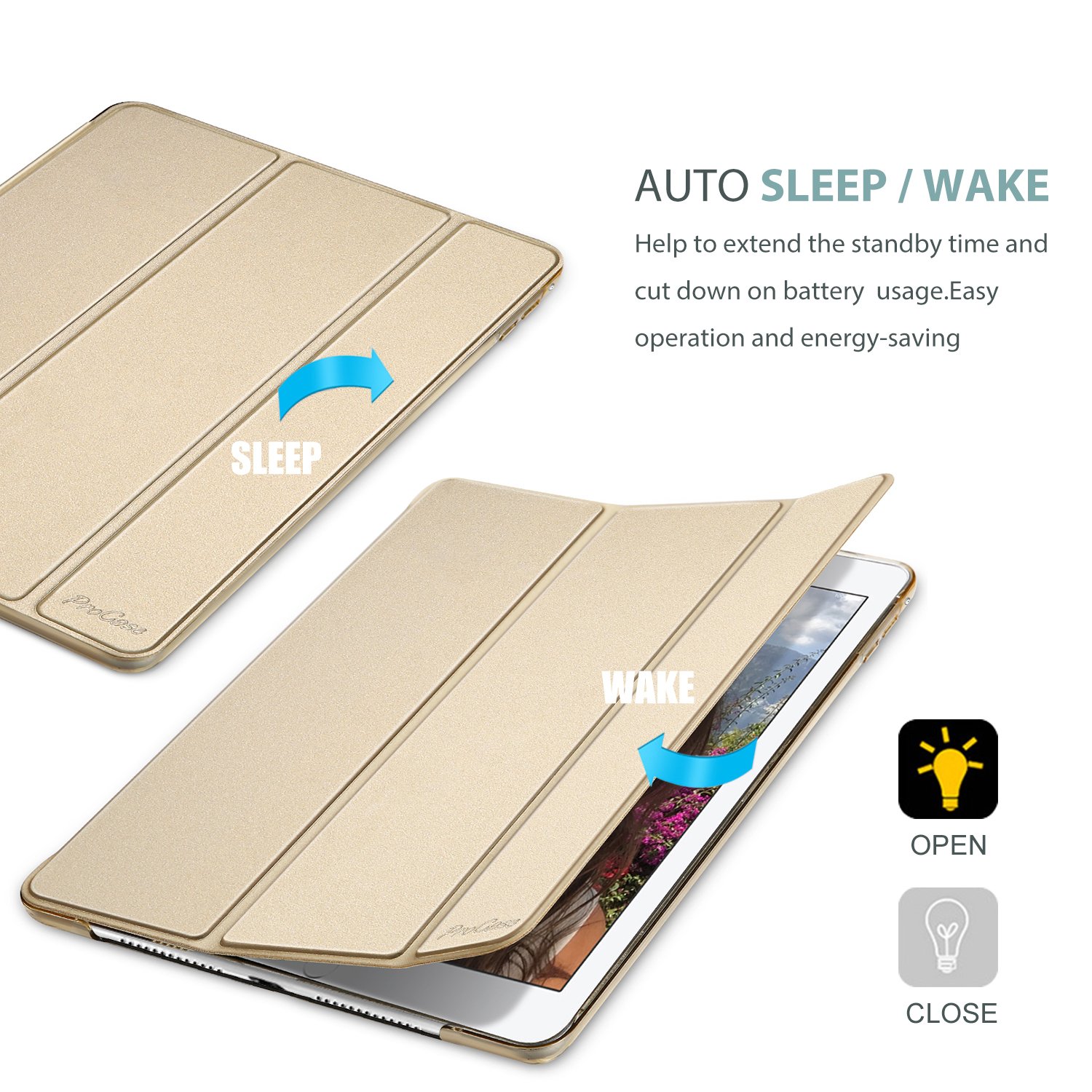 ProCase Ultra Slim Lightweight Smart Case for iPad Mini 4 (2015 Model A1538/A1550) - Translucent Frosted Back Cover with Stand Feature - Perfect for Work, Travel & Home Use - Gold