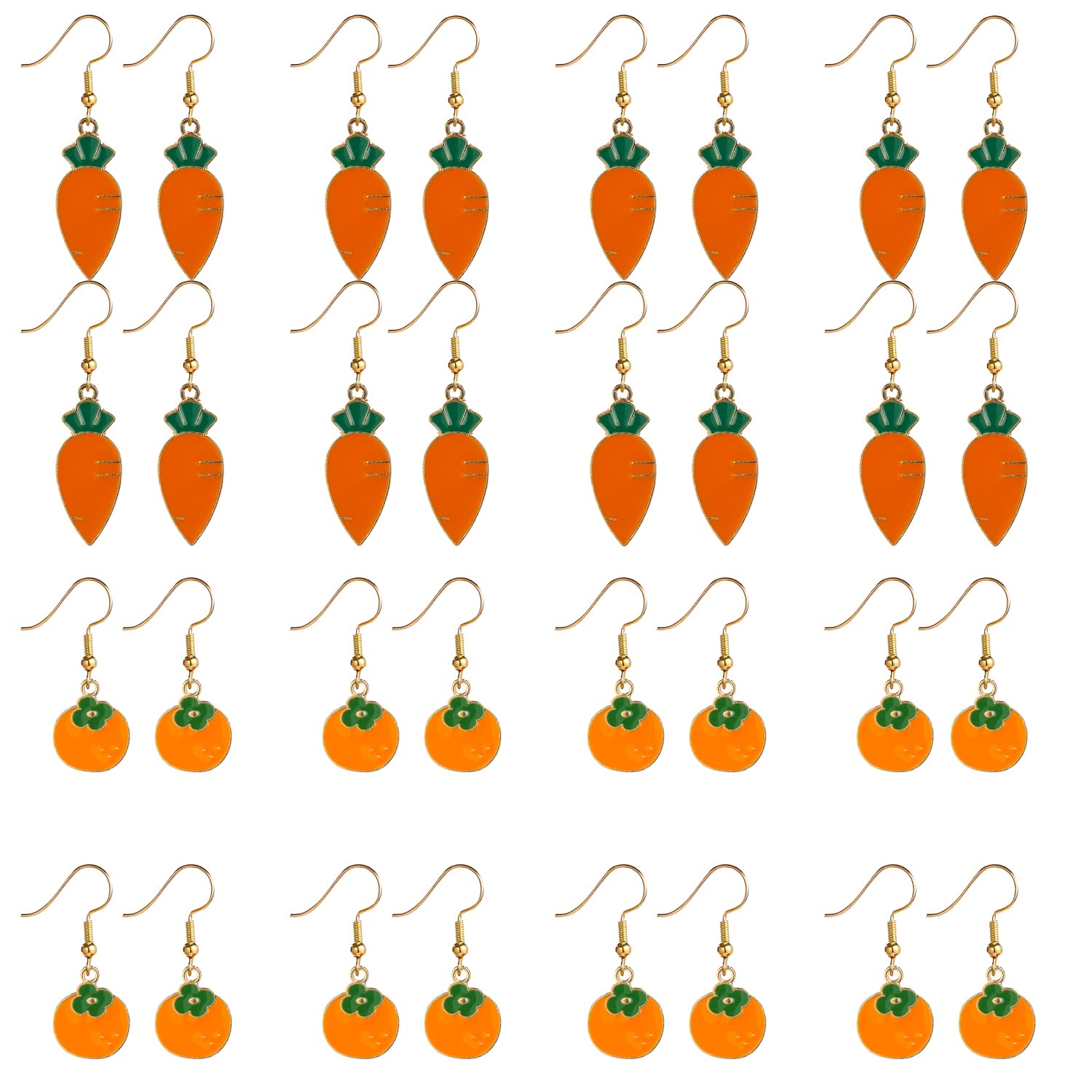 16 Pairs Easter Bunny Carrot Earrings for Women - Orange Dangle Hoop Earrings, Cute Easter Party Decorations & Gifts - Perfect for Easter Celebrations, Spring Festivals & Costume Accessories
