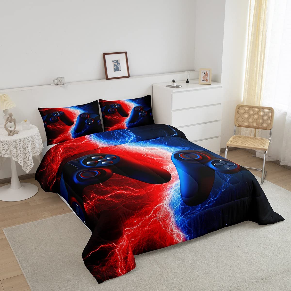Erosebridal Full Bedding Set - Gaming Comforter Set for Boys & Kids | Red & Blue Video Game Themed Bedding | Perfect for Teen Gamer Rooms, Toddler Beds & Sleepovers