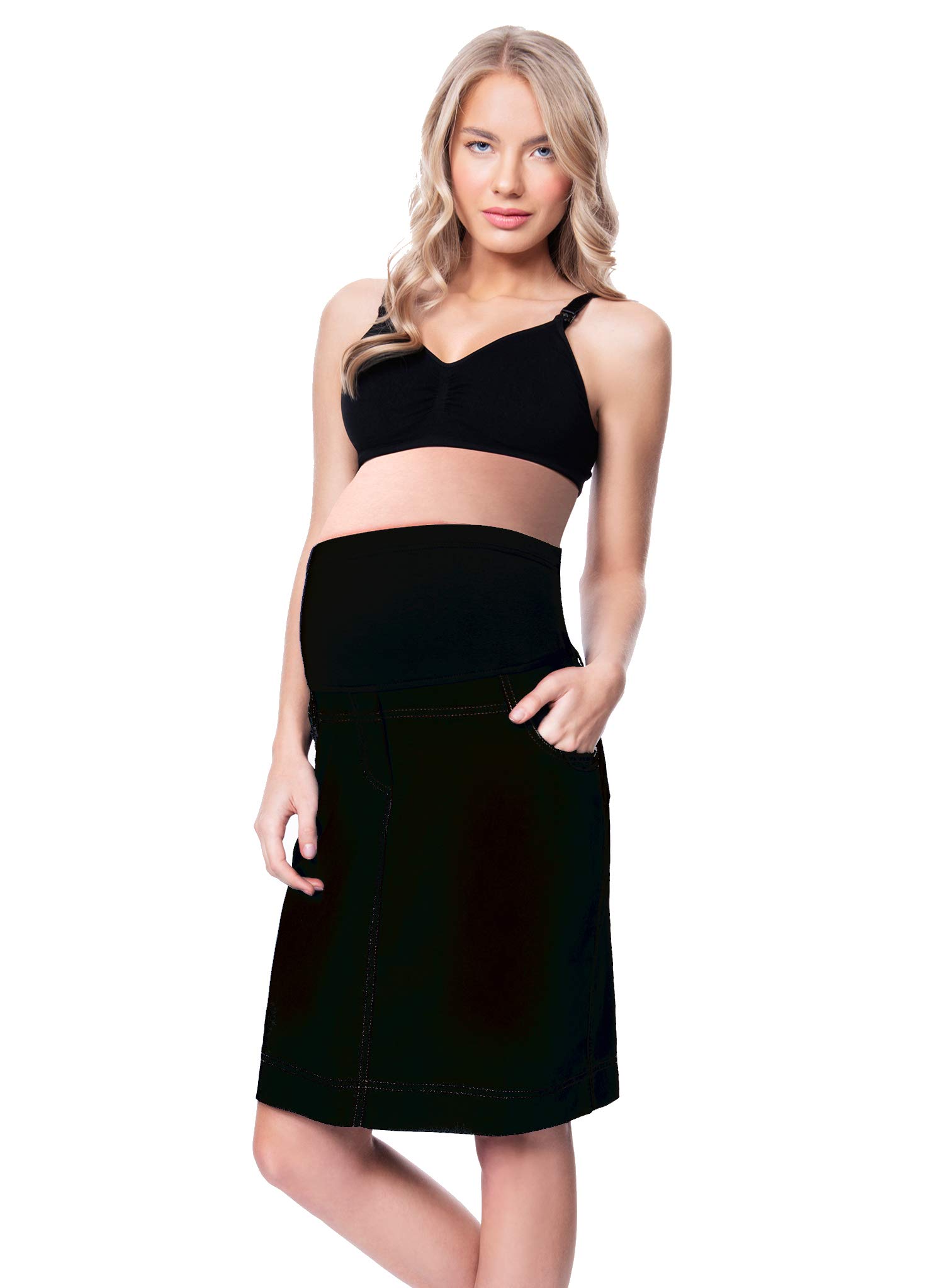 Maternity Denim Skirt with Stretchy Jersey Panel for Pregnant Women - Comfortable Essential for Pregnancy, Nursing & Everyday Wear