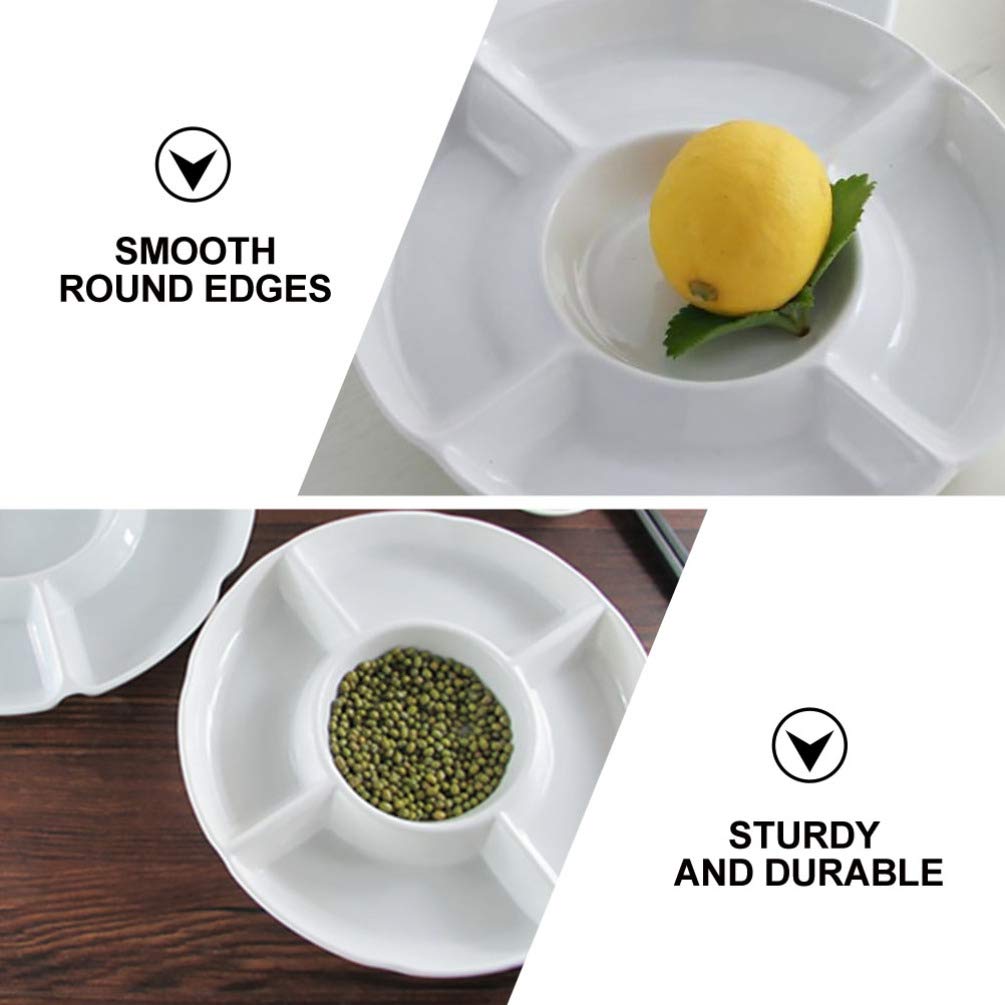 DOITOOL 12-Inch Round Melamine Divided Serving Platter - 6 Compartment Appetizer Tray for Chips, Dips, Veggies, Candy & Snacks - Perfect for Parties, BBQs, Picnics & Entertaining