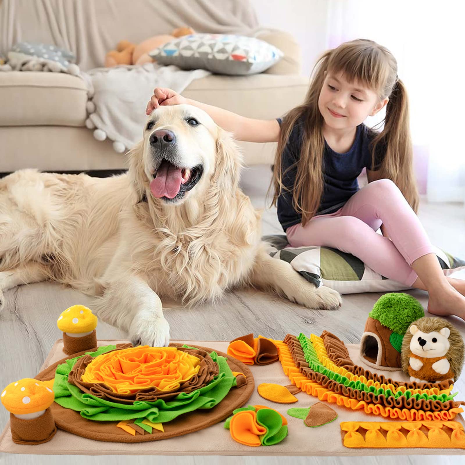 Dog Snuffle Mat with Squeaky Mushrooms - Puzzle Toy for Foraging & Stress Relief - Indoor/Outdoor Pet Enrichment