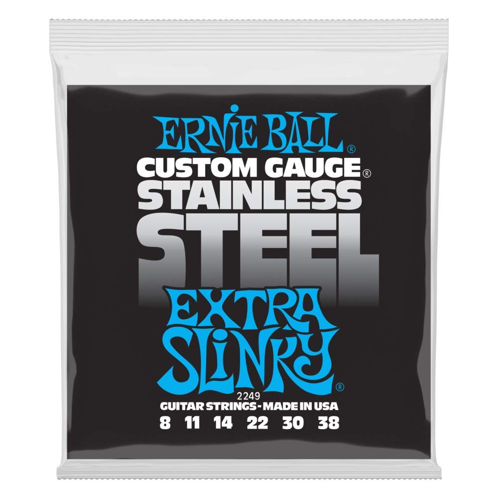 Ernie Ball Extra Slinky 8-38 Gauge Stainless Steel Electric Guitar Strings (P02249) - Perfect for Rock, Blues & Metal Guitarists - Ideal for Studio Recording & Live Performances