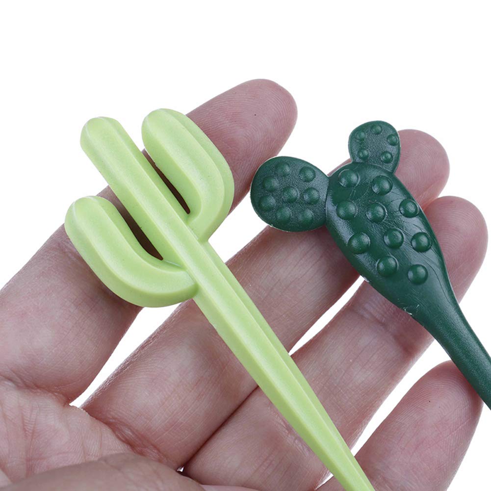 AKOAK 6-Piece Green Cactus Fruit Fork Set - Cute Kids Toothpick Cutlery for Desserts & Snacks - Eco-Friendly Children's Tableware for Parties, Picnics & Home Use