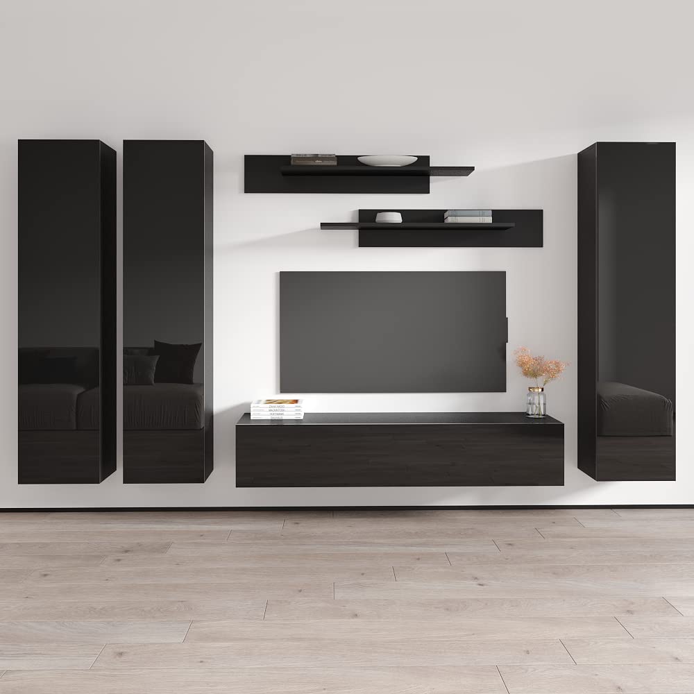Modern Floating TV Stand with Storage & LED Lights - Wall-Mounted Entertainment Center Console for Bedroom & Living Room - Meble Furniture Fly CD1 30