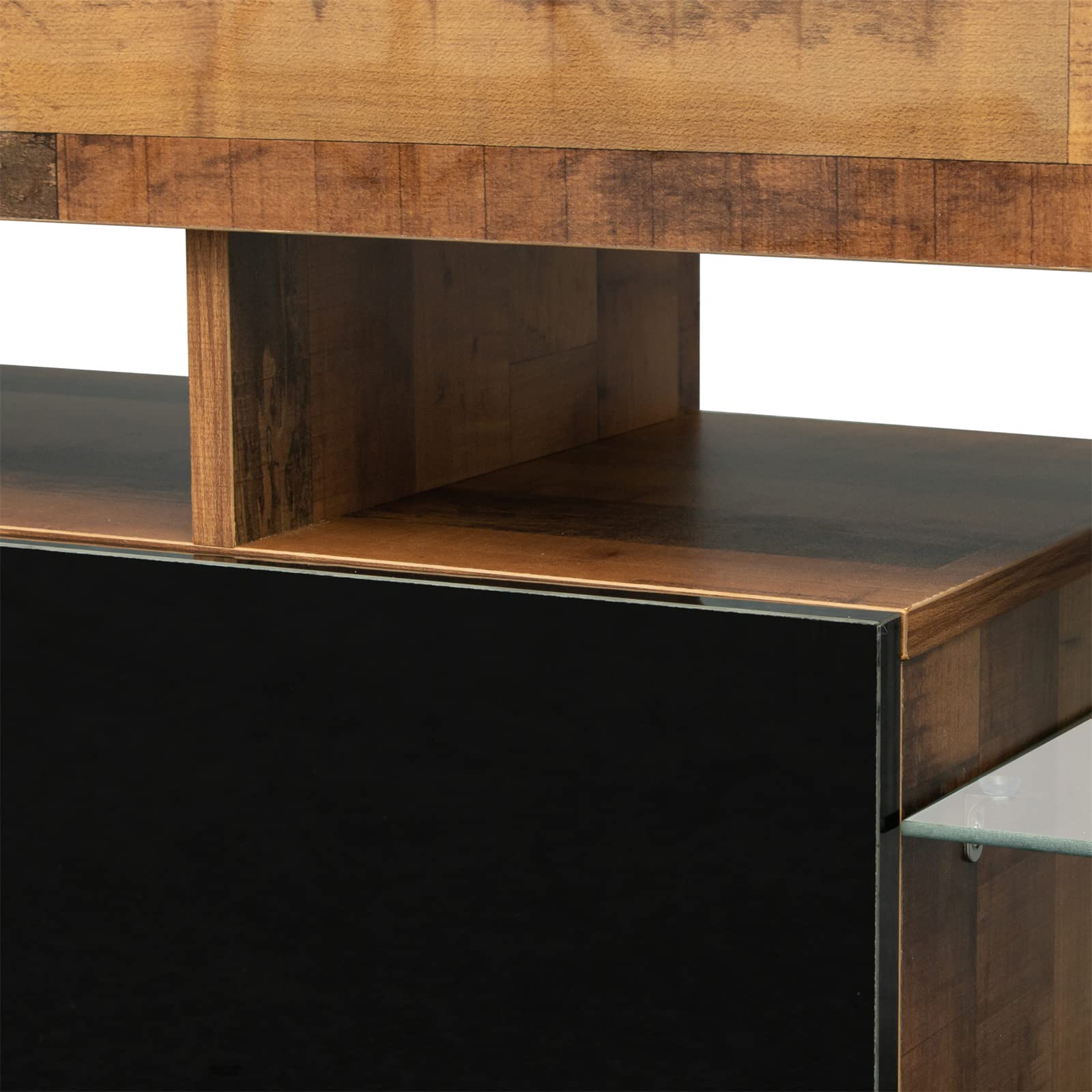 Modern TV Stand with LED Lights - 16 Color Modes, 2 Drawers & 2 Glass Shelves - Wooden Entertainment Center Media Console for Living Room (Brown) - Perfect for Home Theater & Family Entertainment