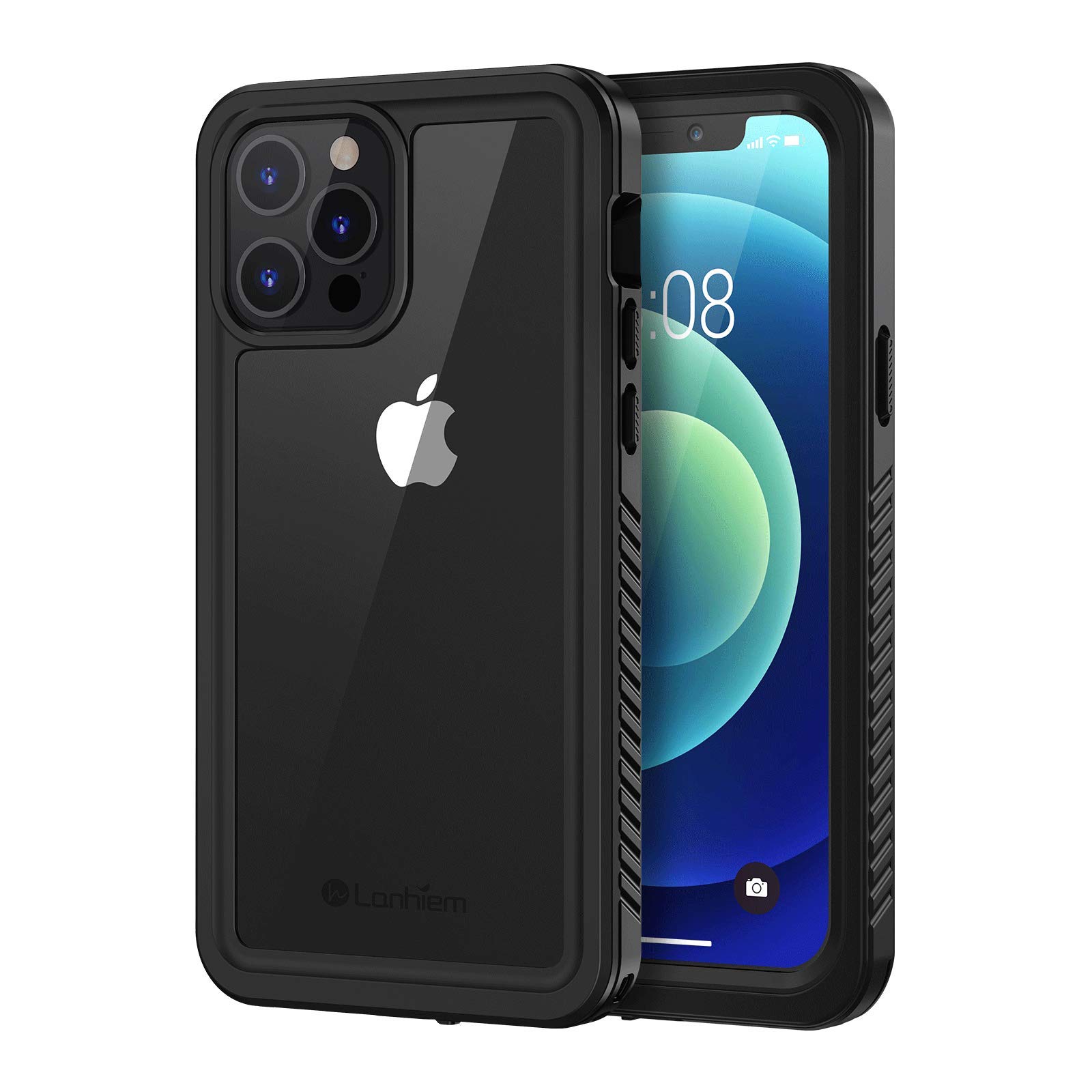 **Lanhiem iPhone 12 Pro Max Case 6.7 Inch – IP68 Waterproof, Dustproof, Shockproof with Built-in Screen Protector | Full Body Underwater Protection | Clear Black Cover for Swimming, Hiking & Outdoor Activities**