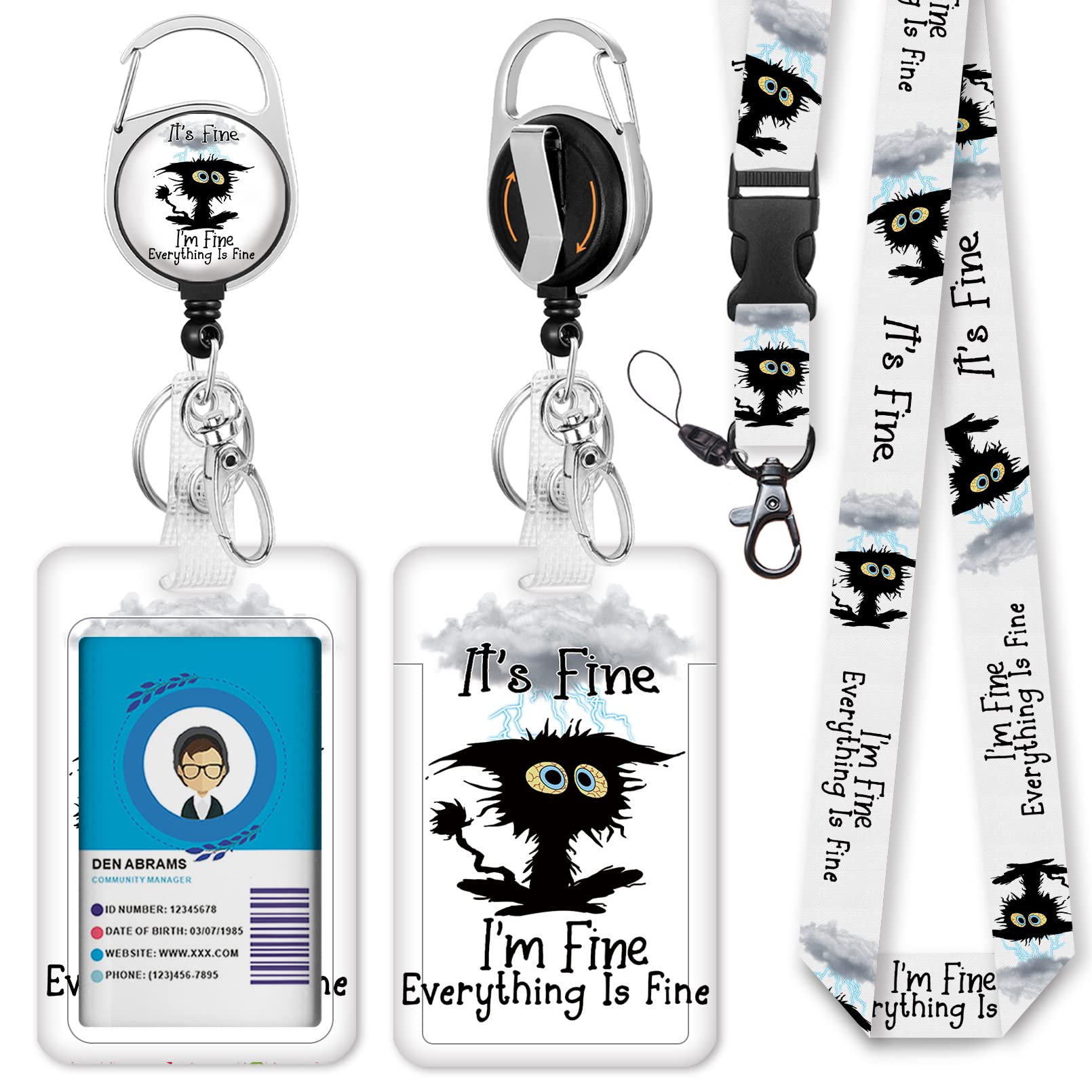 Black Cat Badge Reel with Breakaway Lanyard - Heavy Duty ID Holder for Nurses & Teachers