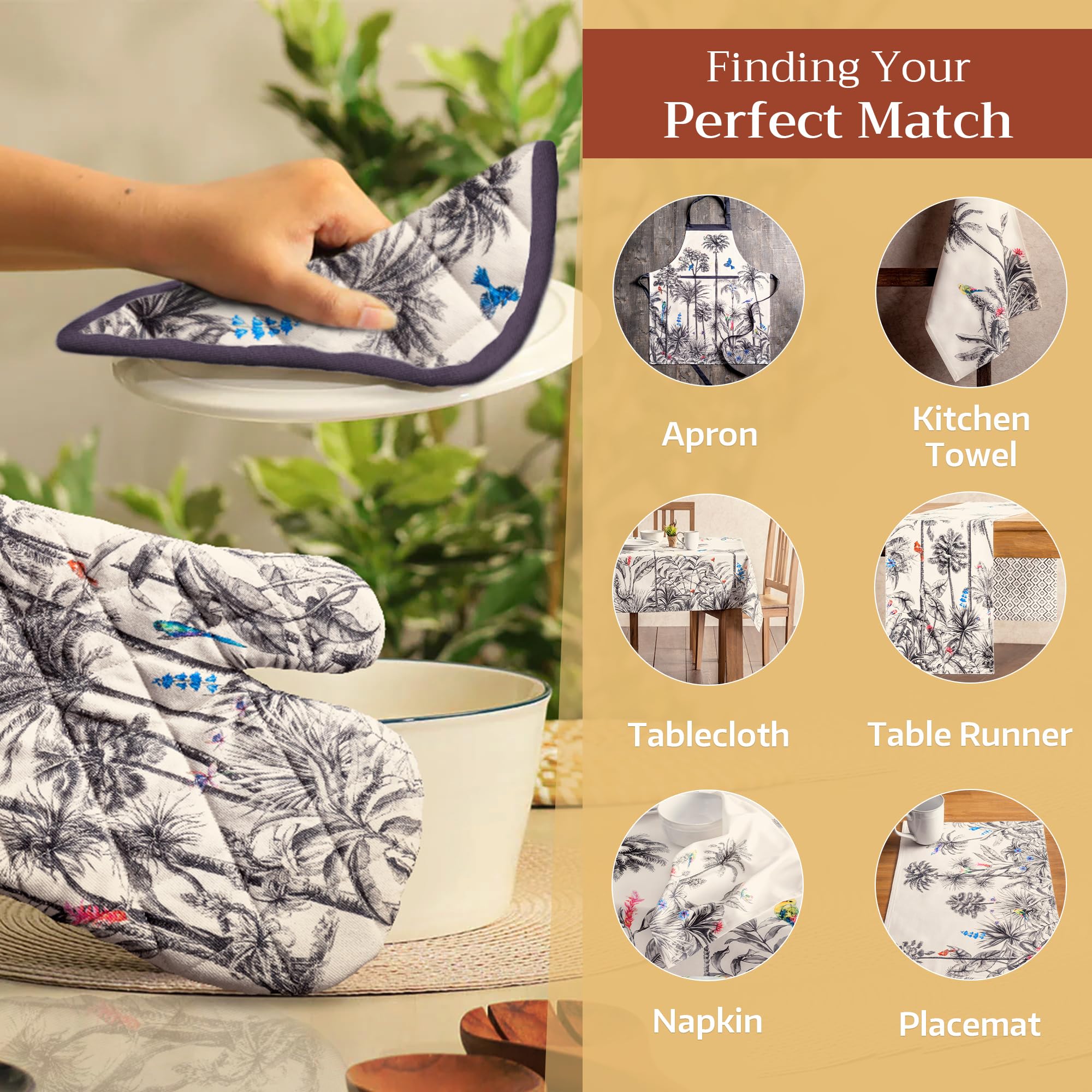 **Hermine 100% Cotton Heat Resistant Potholders Set of 2 (8