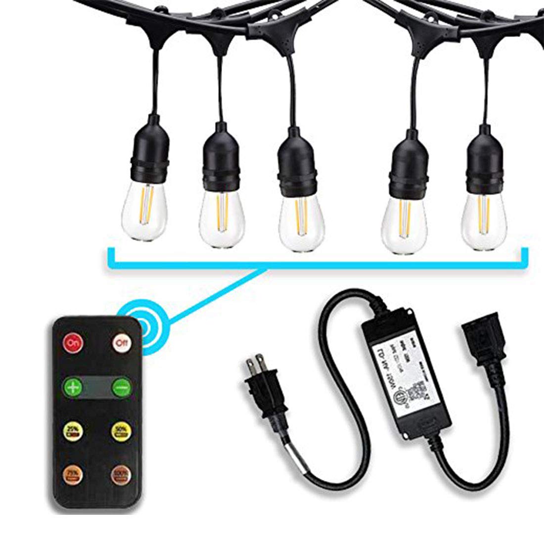 Commercial Grade Shatterproof LED Outdoor String Lights - 24 Ft Weatherproof Cafe Lights with Dimmable 1.5W Edison Bulbs & Remote Control - Perfect for Patio, Garden, Restaurant, and Wedding Decor