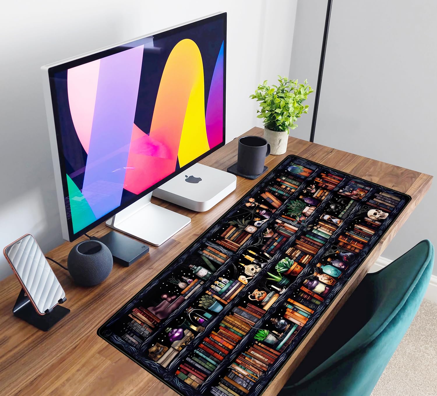 Premium XXL Extended Gaming Mouse Pad (31.5x15.7 in) - Forest Library Book Design Desk Mat with Non-Slip Rubber Base & Stitched Edges for Work, Office, Home & PC Gaming - Perfect for Computer Desks, Workstations & Gaming Setups
