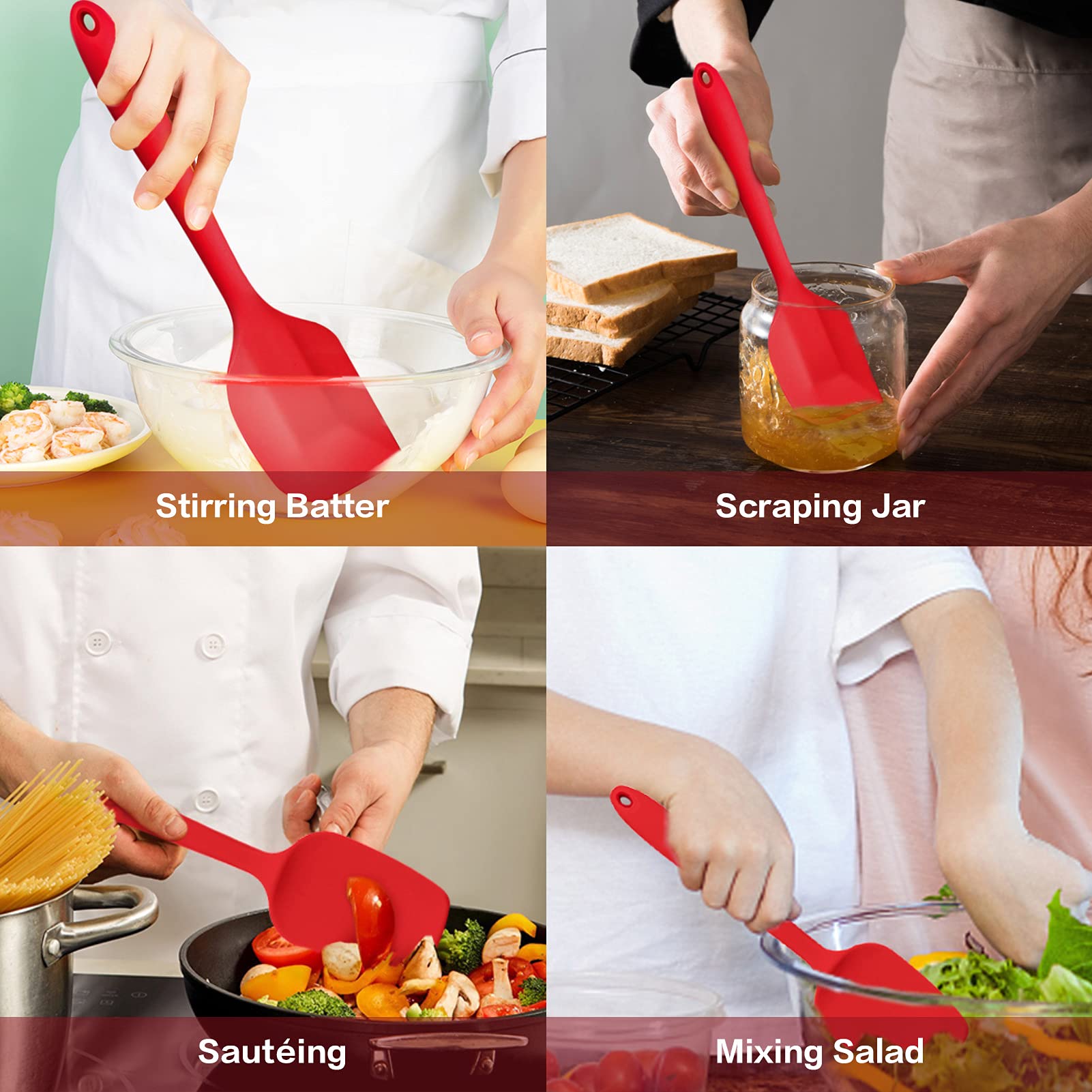 P&P CHEF 14-Piece Silicone Spatula Set - Heat Resistant Rubber Cooking Utensils for Nonstick Cookware - Includes Spatulas, Spoons, Kitchen Tongs & Baking Tools - Dishwasher Safe (Red) - Perfect for Baking, Cooking & Kitchen Prep