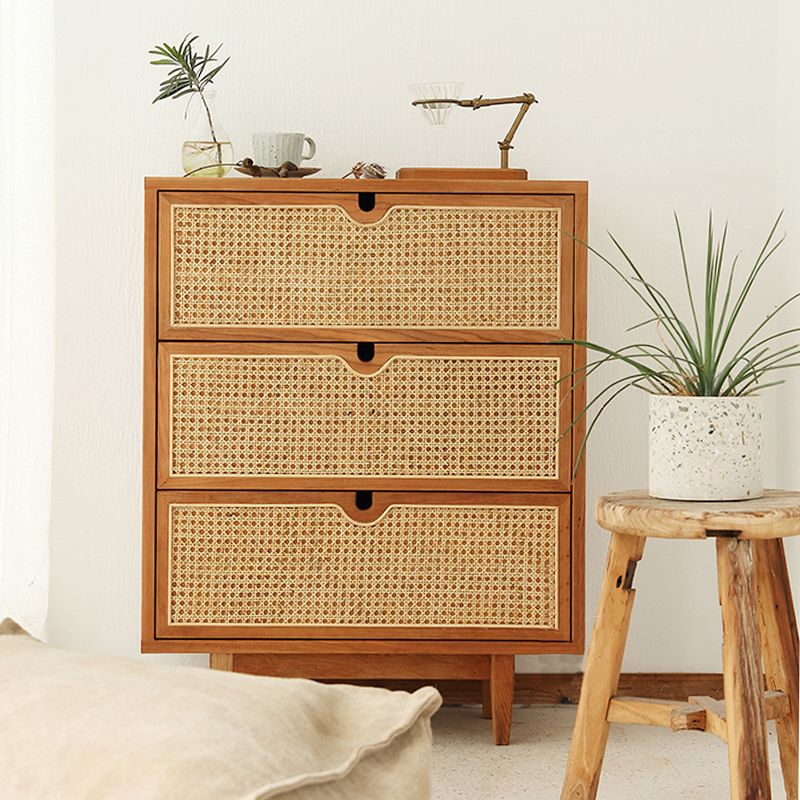 Japanese Style Dakota RITZ Chest of Drawers - Solid Wood Rattan Cabinet in Walnut & Cherry Finish | Perfect for Bedroom, Living Room, or Home Office Storage