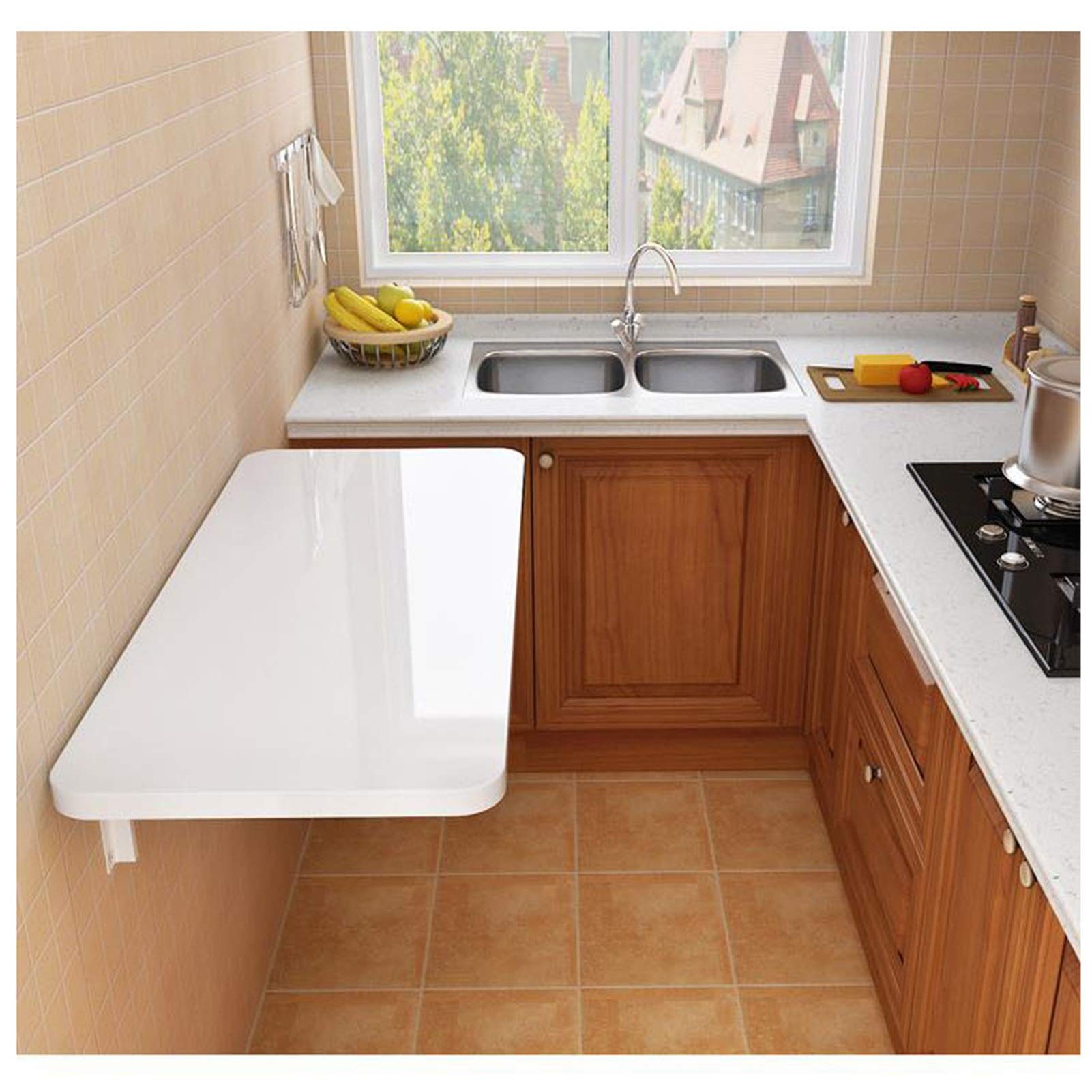 Foldable White Bamboo Wall Desk - Space-Saving Dining & Work Table for Kitchen, Office (80×45cm)