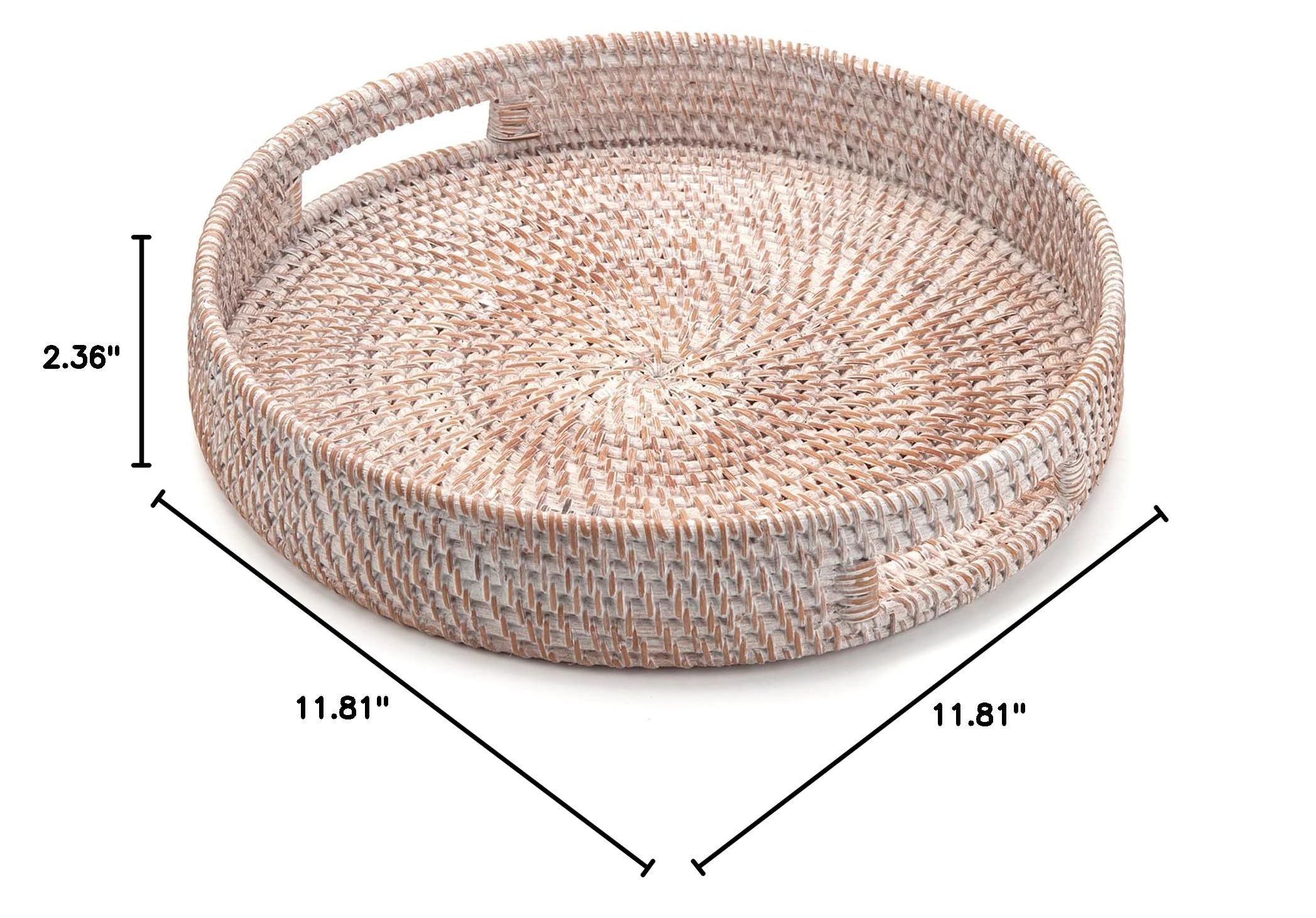 Round Rattan Coffee Table Tray with Handles - 14