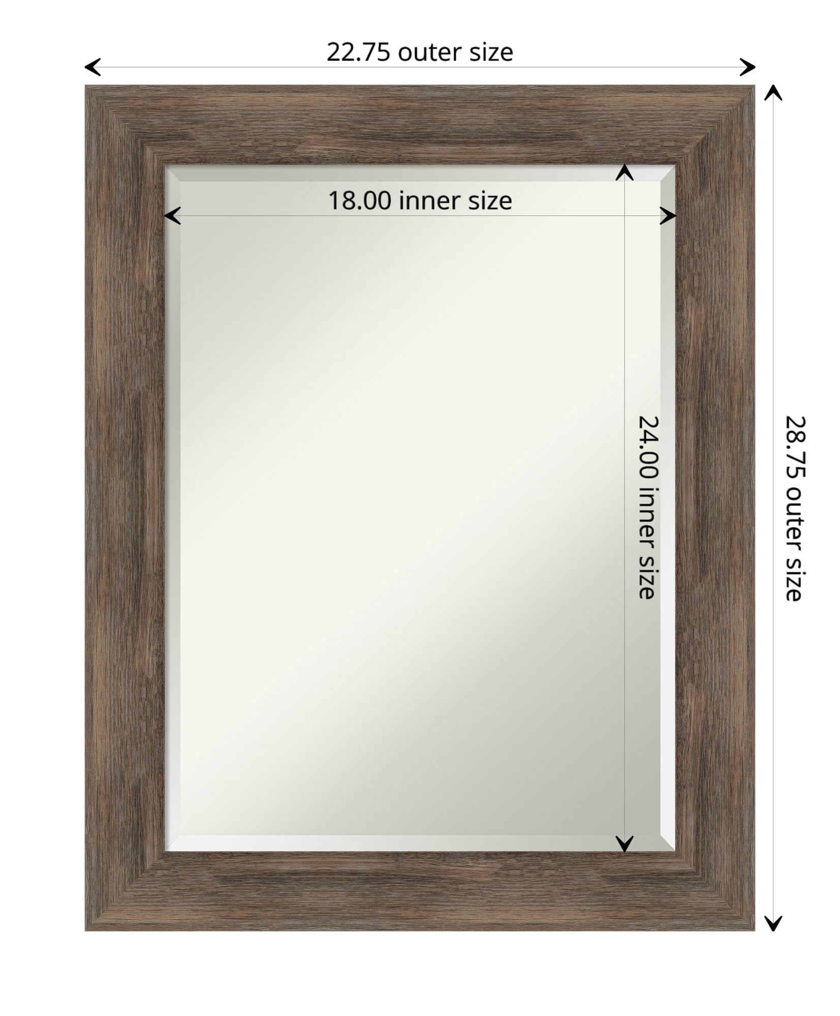 Amanti Art 29x23 Inch Brown Hardwood Mocha Rectangle Bathroom Mirror with Rustic Farmhouse Wood Frame - Horizontal or Vertical Hanging, Beveled Edge - Perfect Over Sink Vanity Mirror for Bathroom Wall Decor (Farmhouse & Modern Style)
