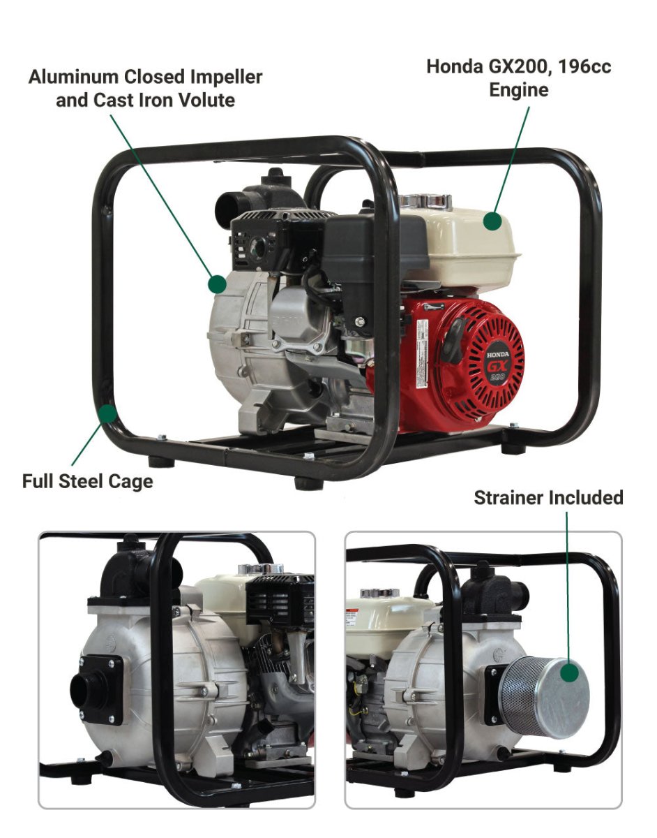 Brave High Pressure Water Pump 2 Inch with Honda GX200 Engine - Perfect for Irrigation, Construction, and Emergency Water Transfer