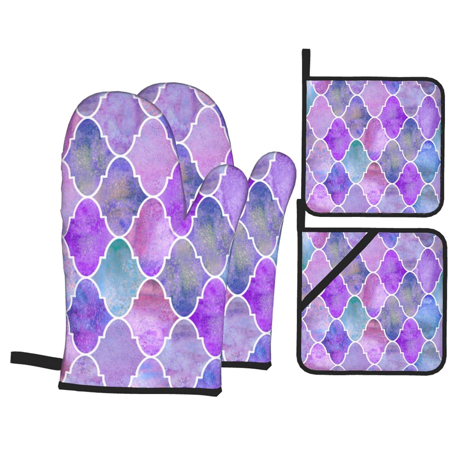 Heat Resistant Purple Pot Holders with Pockets - Set of 4 Oven Mitts for Cooking, Baking & Grilling | Kitchen Essentials for Baking, BBQ & Holiday Cooking