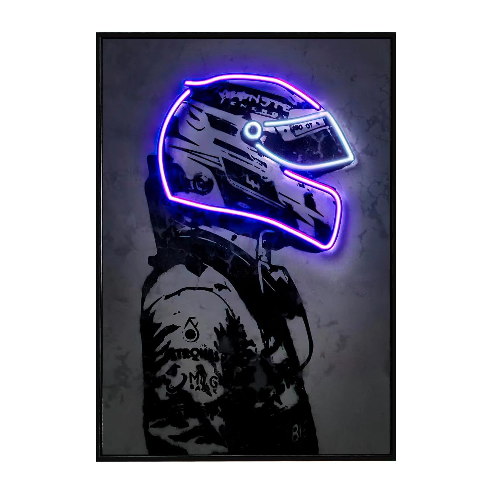 Sorventina Racing Superstar Framed Canvas Print - 20x28 Inch Blue Racer Driver Wall Art Poster for Sports Fans | Perfect for Man Cave, Game Room, Bedroom & Bar Decor | Cool Neon Racing Aesthetic Home Decor Gift for Car Enthusiasts