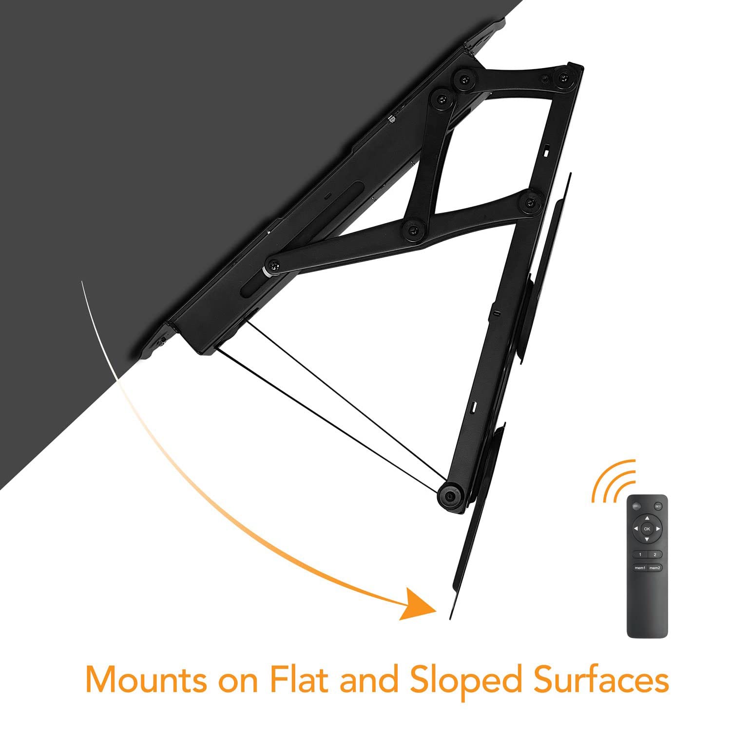 Mount-It Motorized Ceiling TV Mount with Remote - Electric Flip Down Pitched Roof Mount for 32-55 Inch Flat Screen TVs & Monitors - Black - Perfect for Basement, Garage & Sloped Ceiling Home Theaters