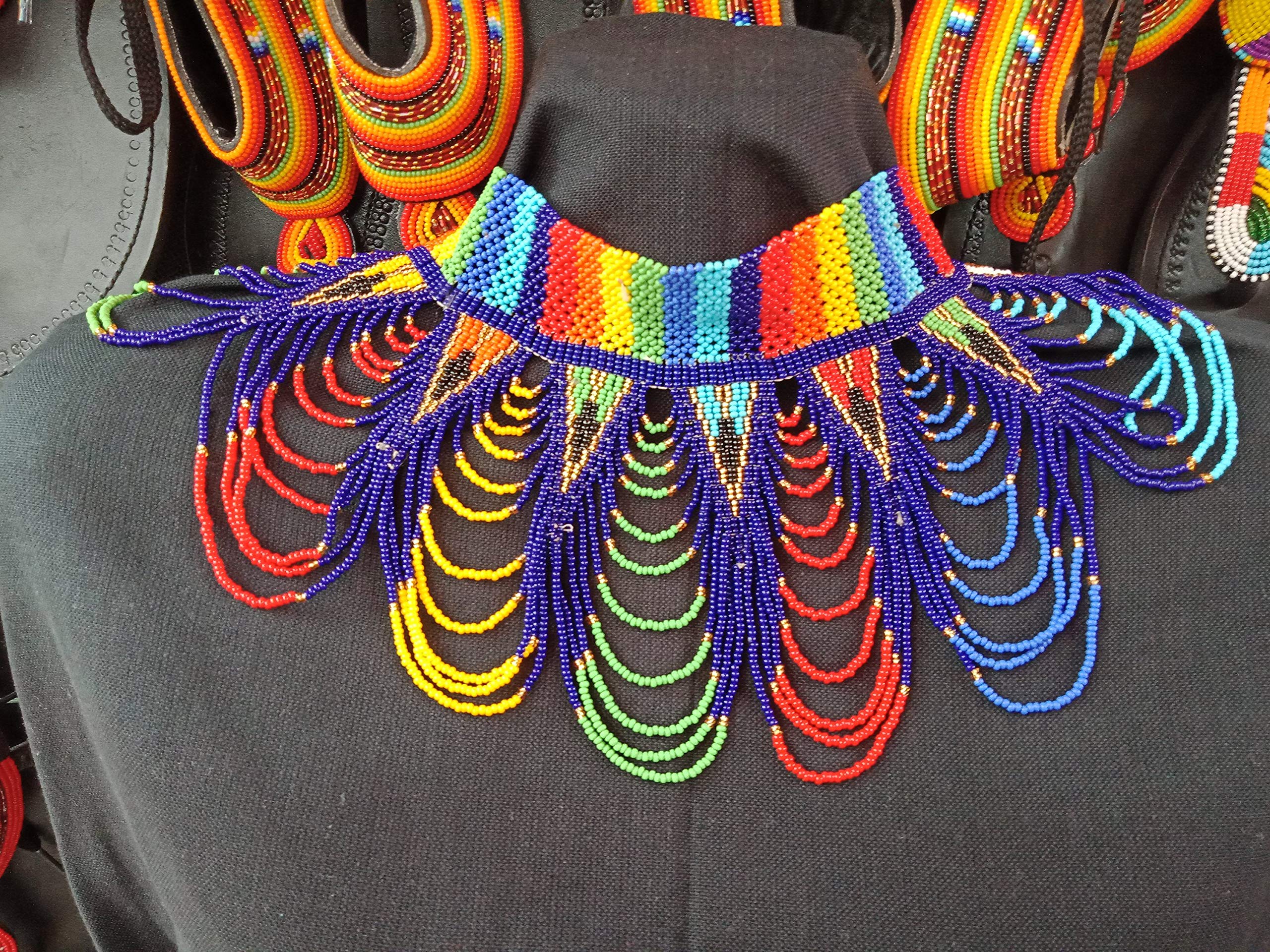 African Blue Rainbow Multicolored Waterfall Necklace - Handmade Maasai Beaded Choker - Stylish Tribal Jewelry Gift for Women - Perfect for Weddings, Parties & Cultural Events