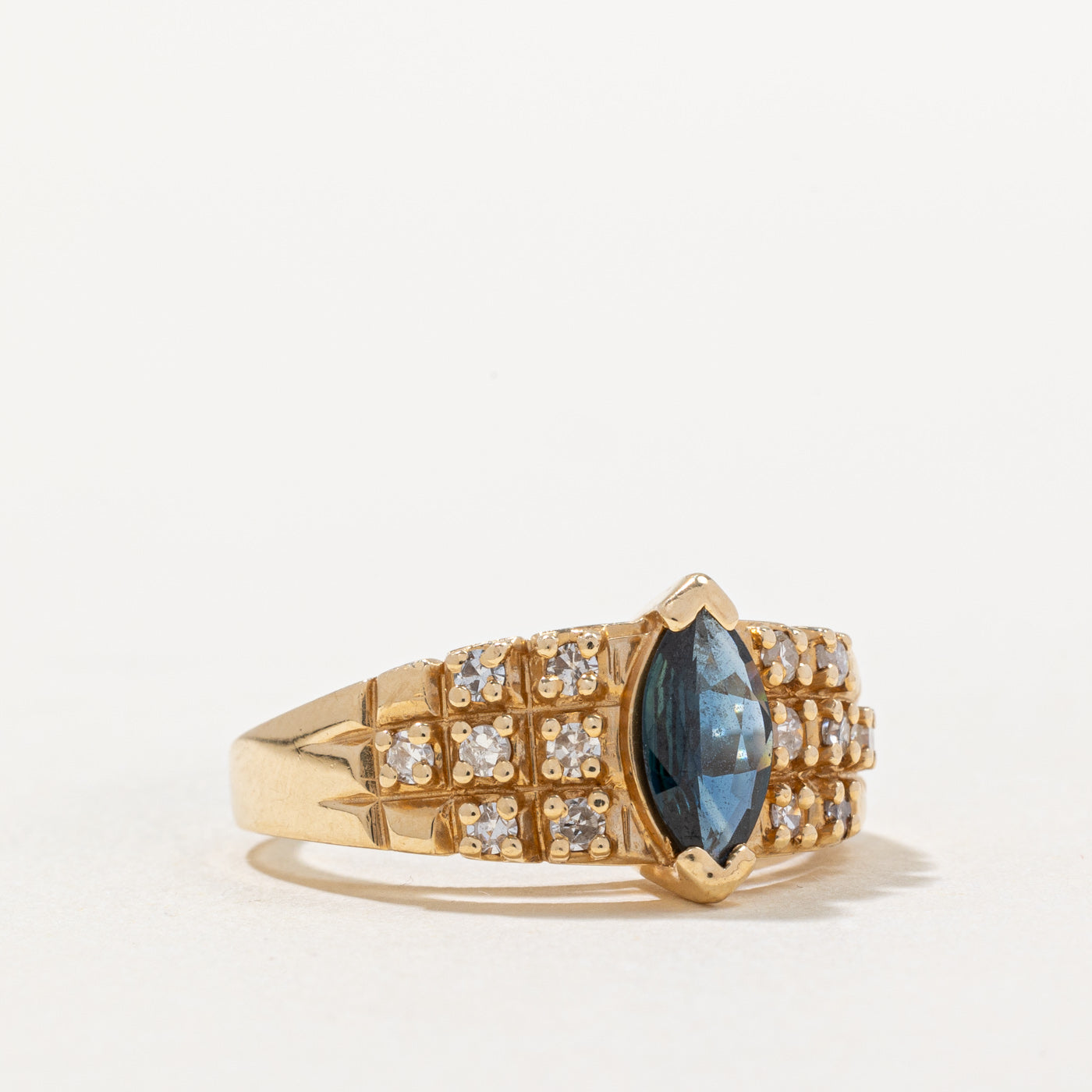 Exquisite Marquise Cut Sapphire & Diamond Ring - 0.73ct Sapphire & 0.36ctw Diamonds - Size 7.25 - Perfect for Engagement, Anniversary & Special Occasions