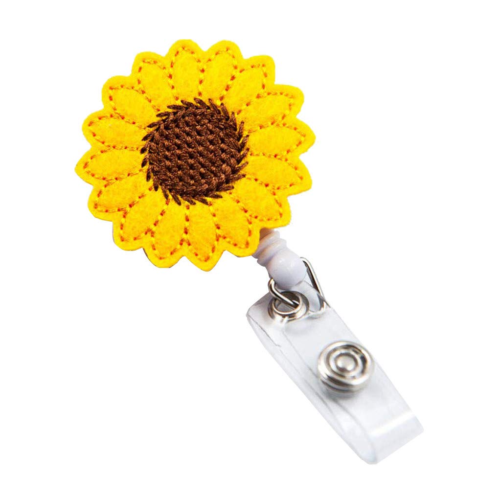 Retractable Sunflower Badge Clip with Strap - Telescopic Holder & Accurate Reel Tool for Electronics - Perfect for ID Cards, Keys, and Small Accessories at Home or Office