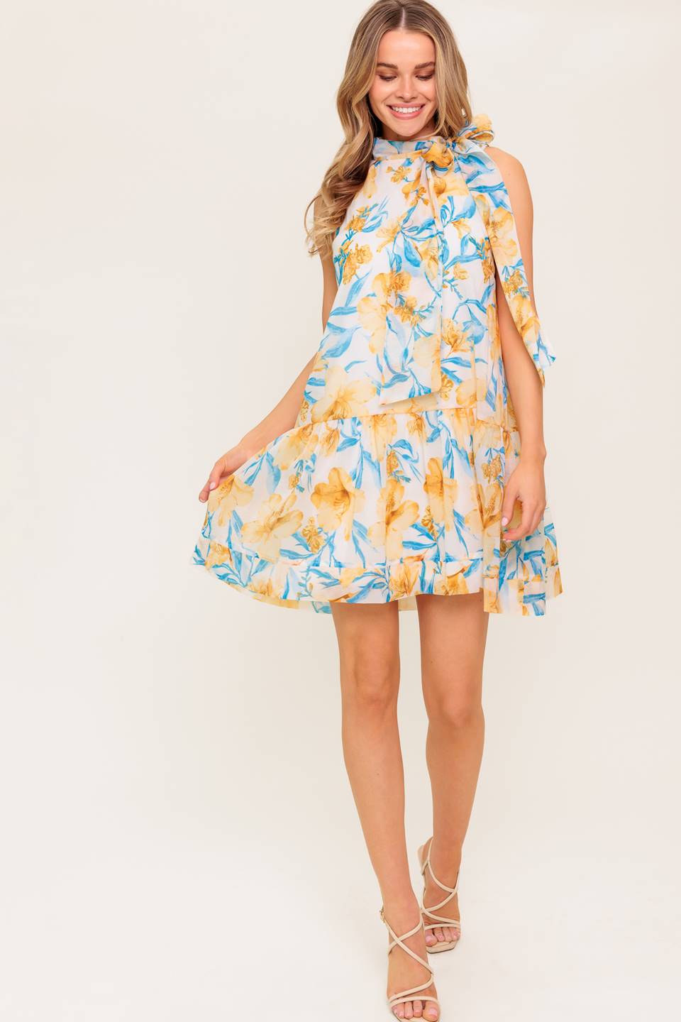 Elegant Daphne Bow Tie High Neck Mini Dress for Women - Perfect for Cocktail Parties, Date Nights & Special Occasions