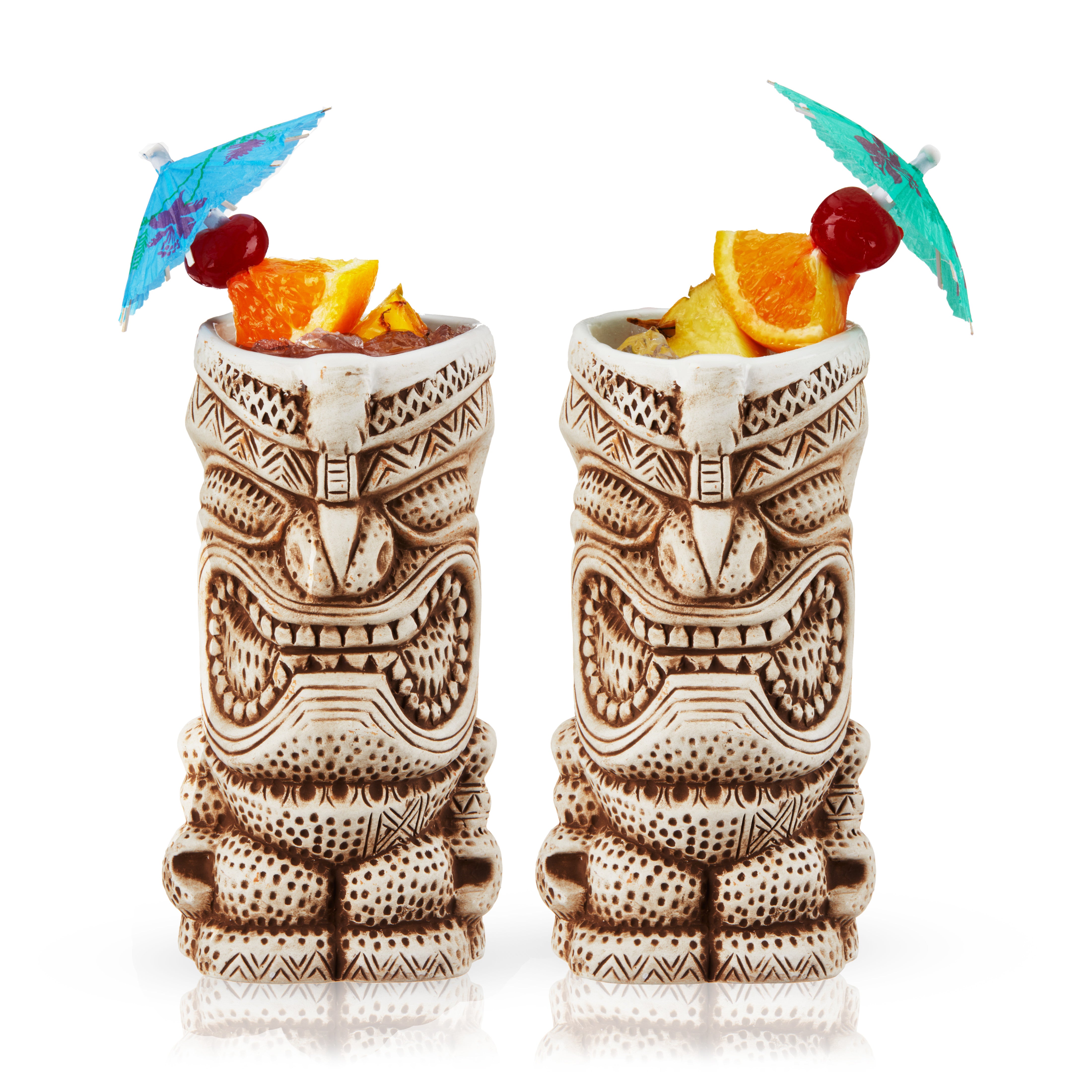 Premium Tiki Mugs Set of 2 - Handcrafted Ceramic Tropical Cocktail Cups with Vibrant Hawaiian Design - Perfect for Luau Parties, Beach Themed Events & Summer Drinks