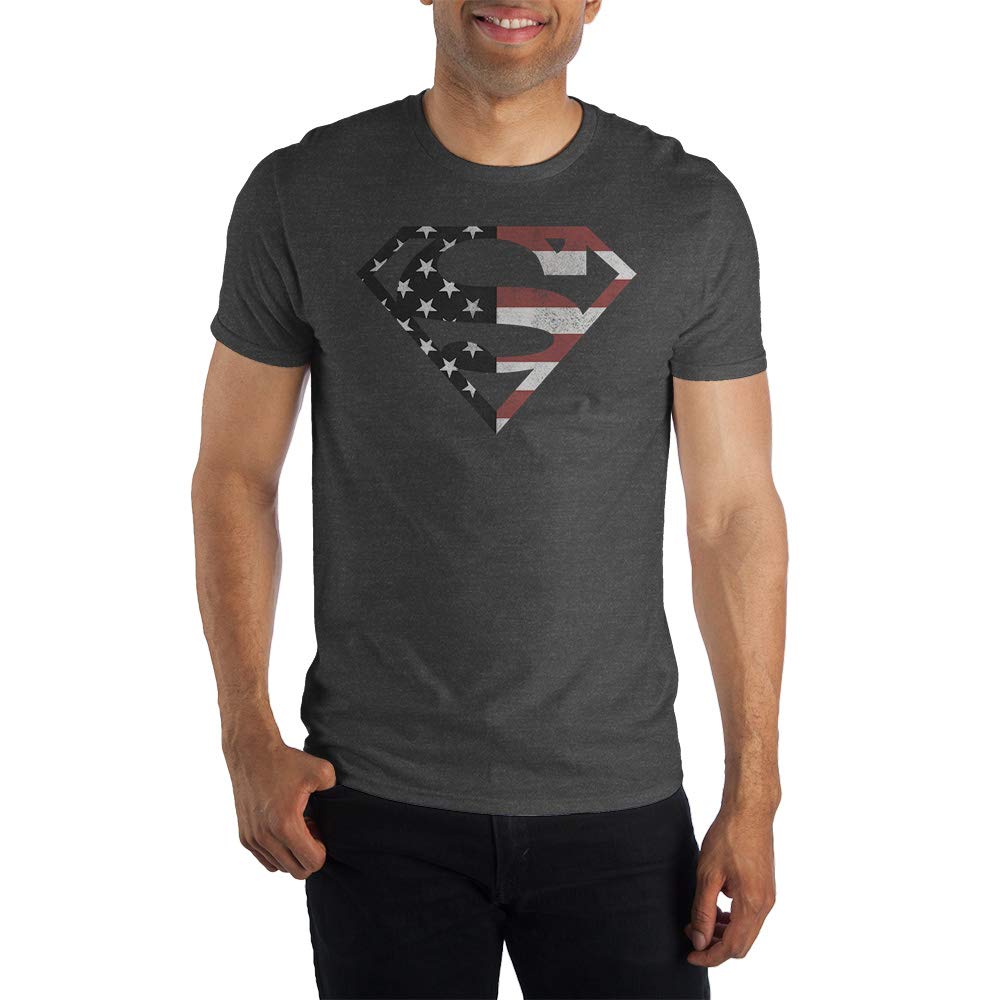 Superman Americana Grey Logo T-Shirt | Official DC Comics Graphic Tee | Men's Casual Superhero Shirt | Perfect for Comic Con, Cosplay & Everyday Wear