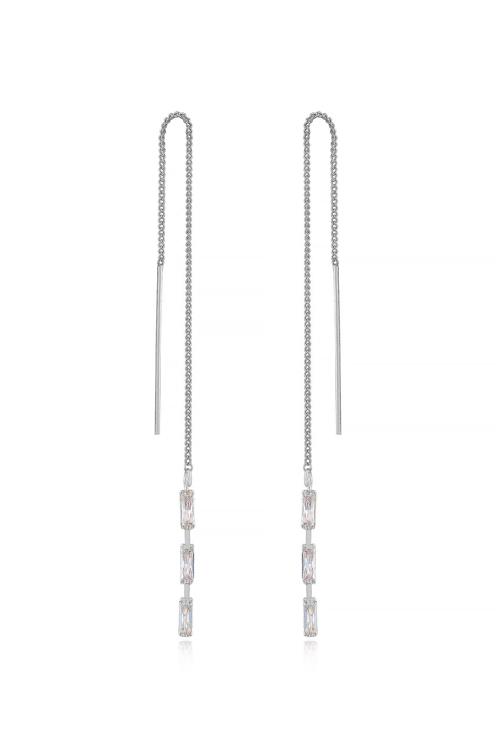 Crystal Baguette Threader Earrings for Women - Dainty Sparkling Drop Earrings for Parties, Weddings & Everyday Wear