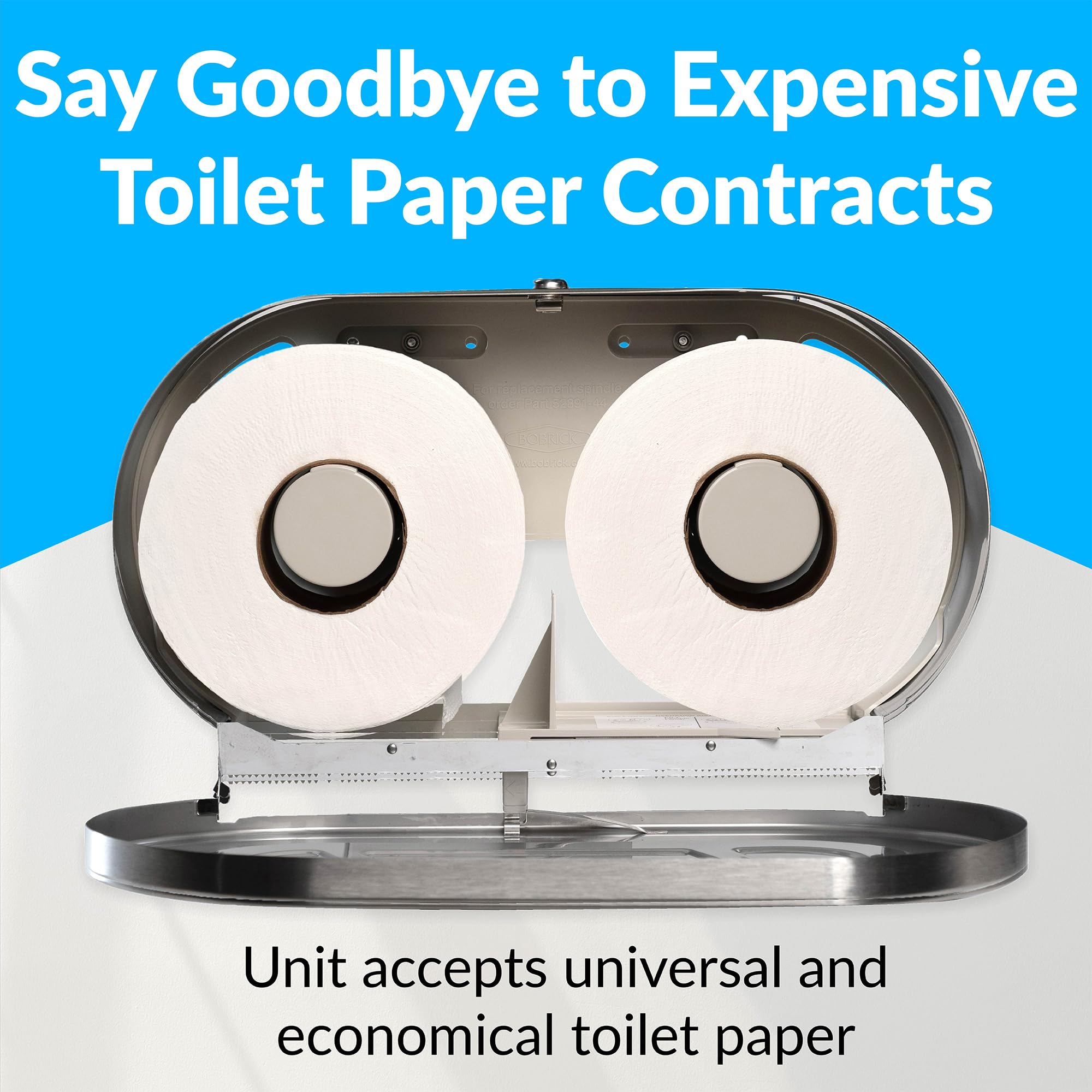 Bobrick B-2892 Commercial Surface-Mounted Twin Jumbo-Roll Toilet Paper Dispenser - Heavy Duty Double Roll Toilet Paper Holder for High Traffic Restrooms, Offices & Public Spaces