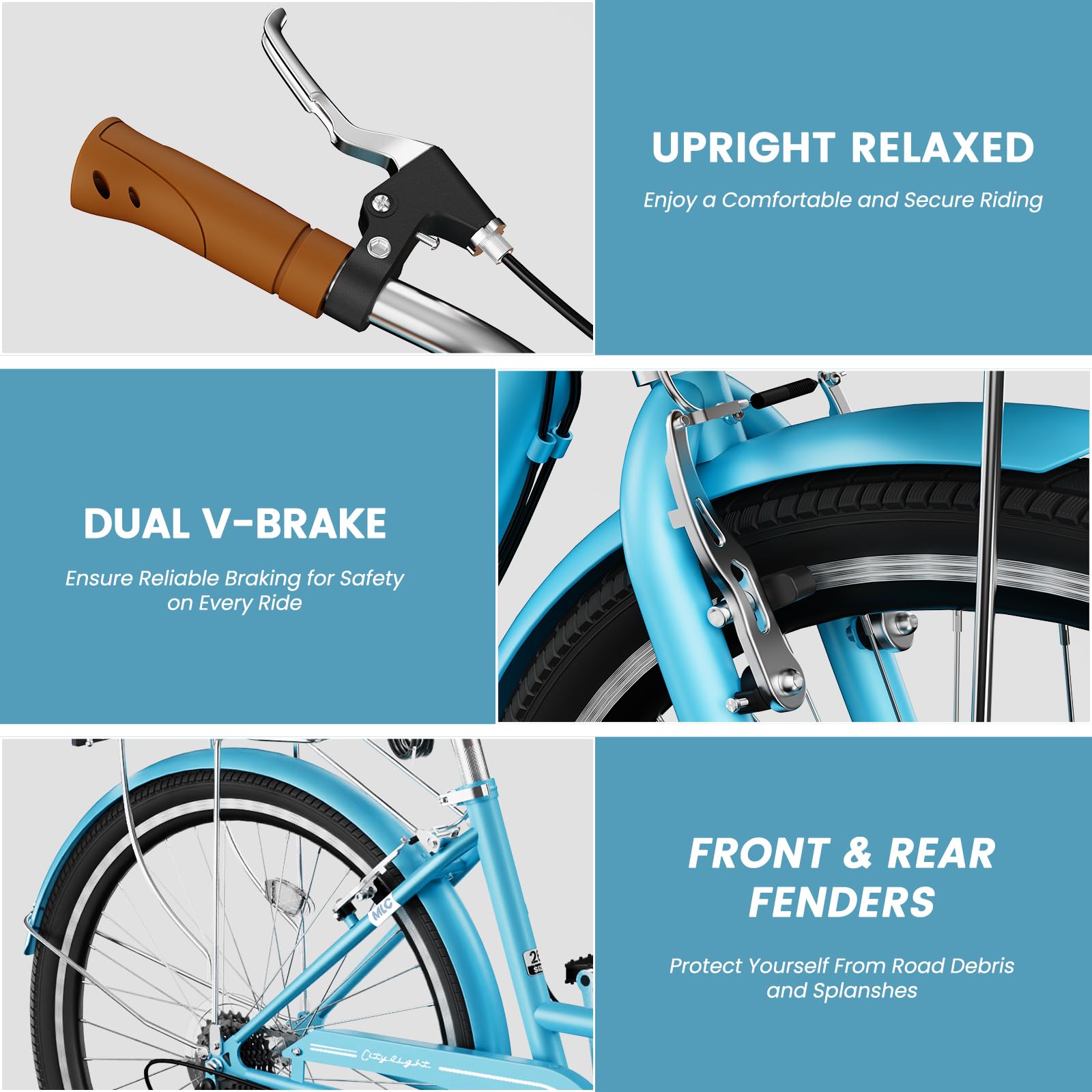 24/26 Inch Women's 7-Speed Cruiser Bike with Basket & Lock - Lightweight City Commuter Bicycle for Ladies - Perfect for Beach Rides, Daily Commuting & Leisure Cycling
